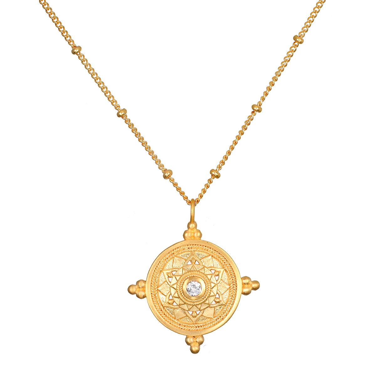 Inner Peace White Topaz Mandala Coin Necklace