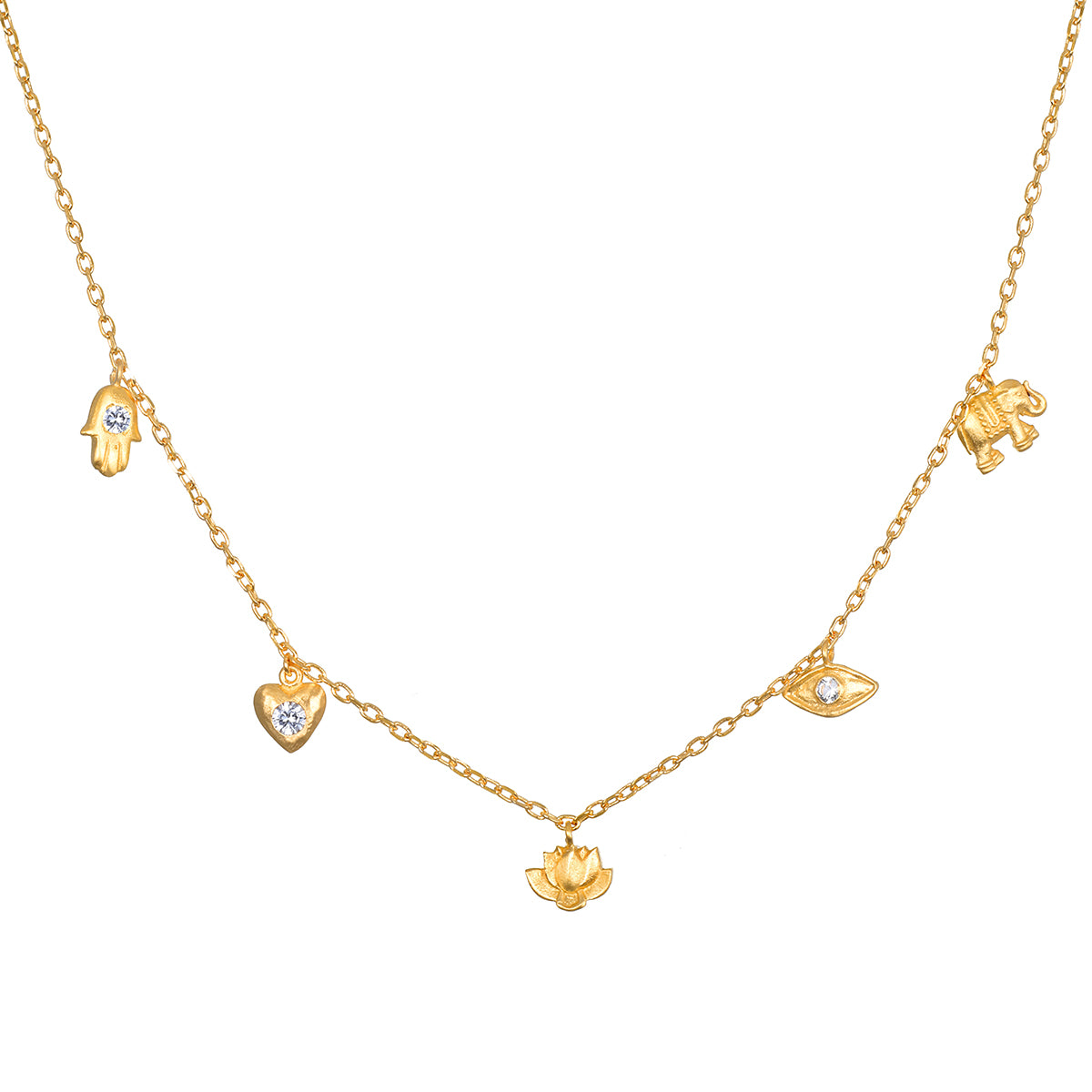 Sacred Symbols White Topaz Charm Choker Necklace