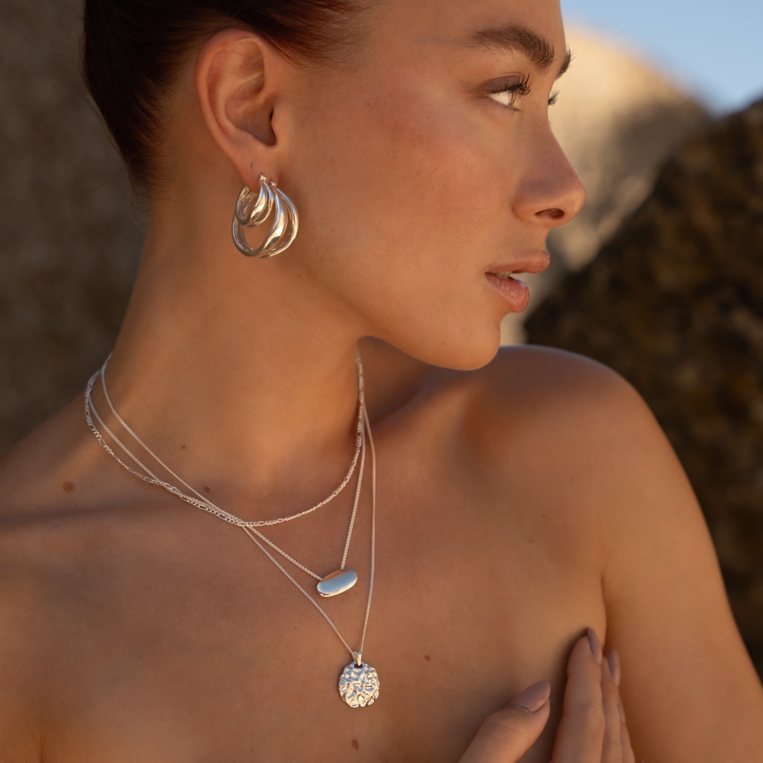 Saya Large Assymetric Earring Hoop Sterling Silver