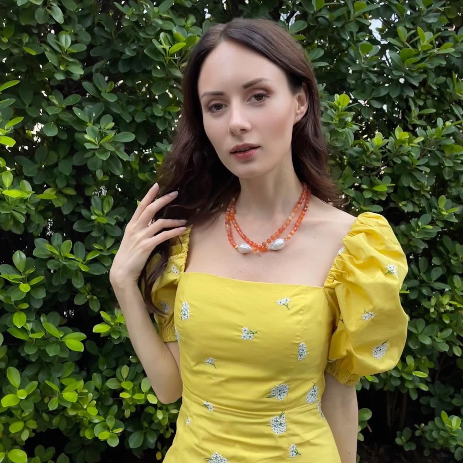 Orange Agate With Baroque Pearls Double Strands Necklace