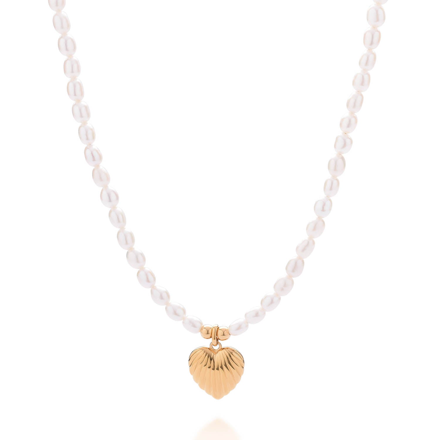 Scallop Heart White Pearl Necklace Gold Plated Sterling Silver