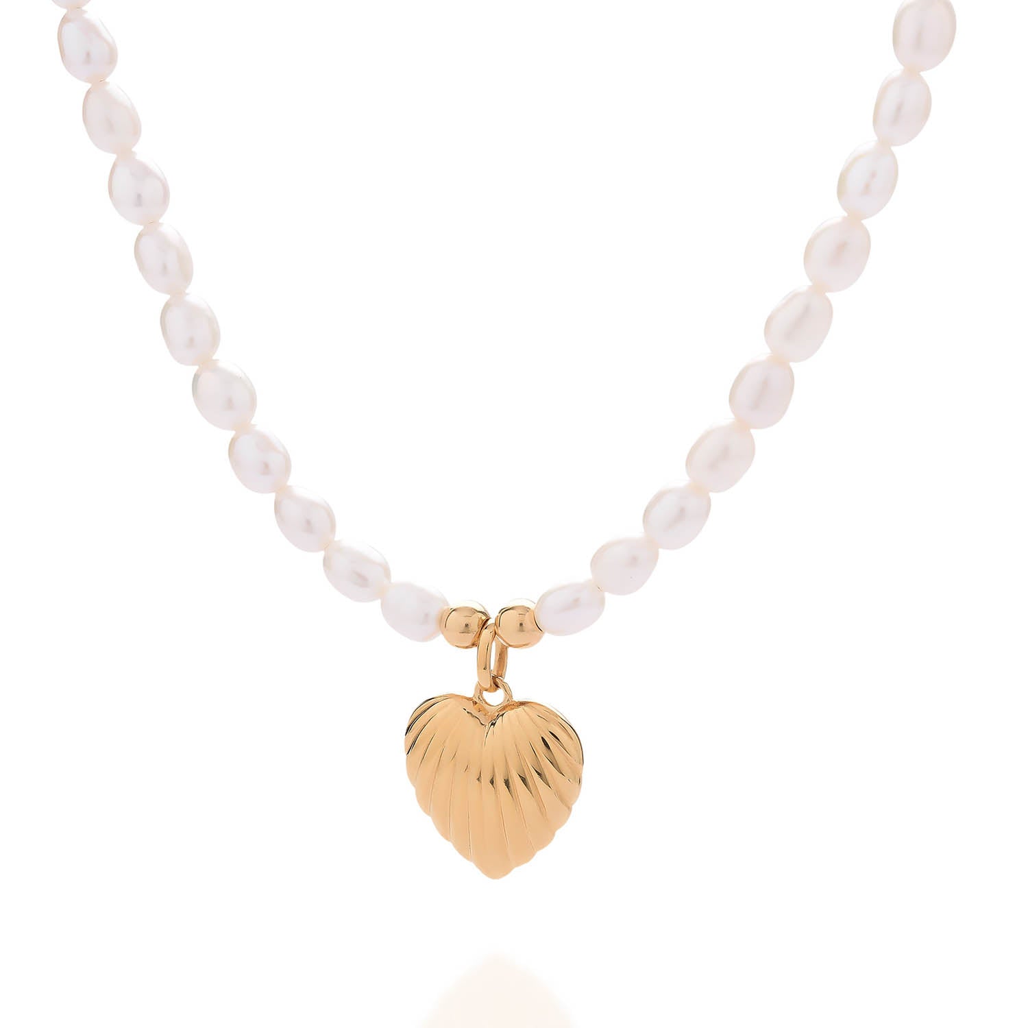 Scallop Heart White Pearl Necklace Gold Plated Sterling Silver