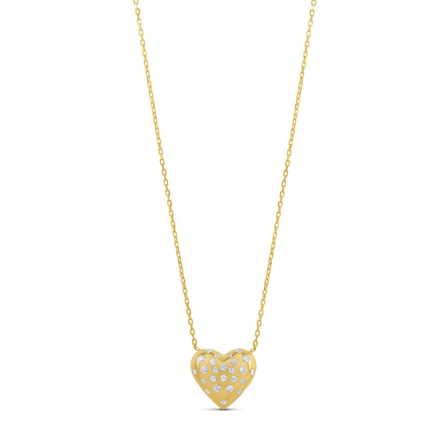Scattered Stone Puffy Heart Necklace - Gold