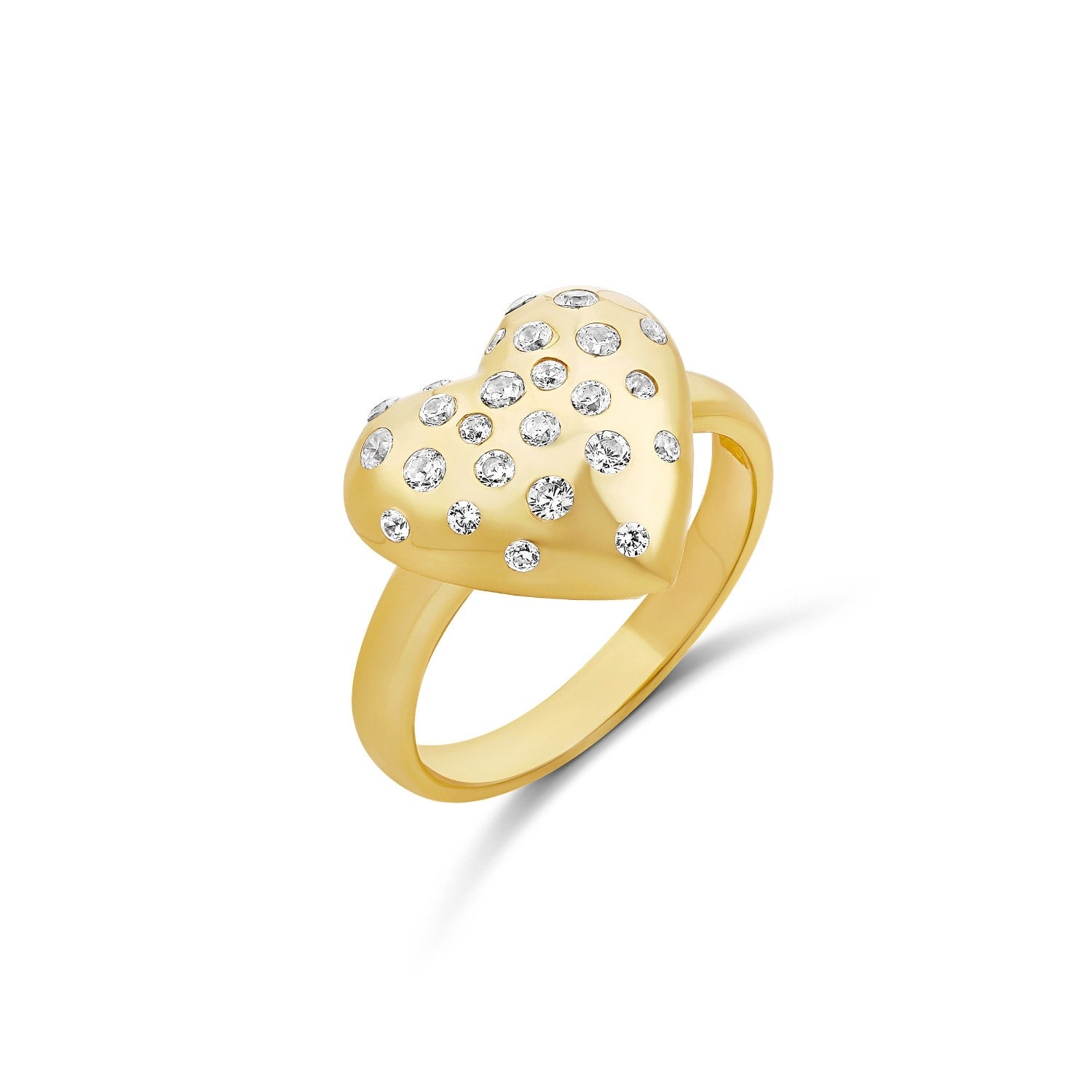 Scattered Stone Puffy Heart Ring - Gold