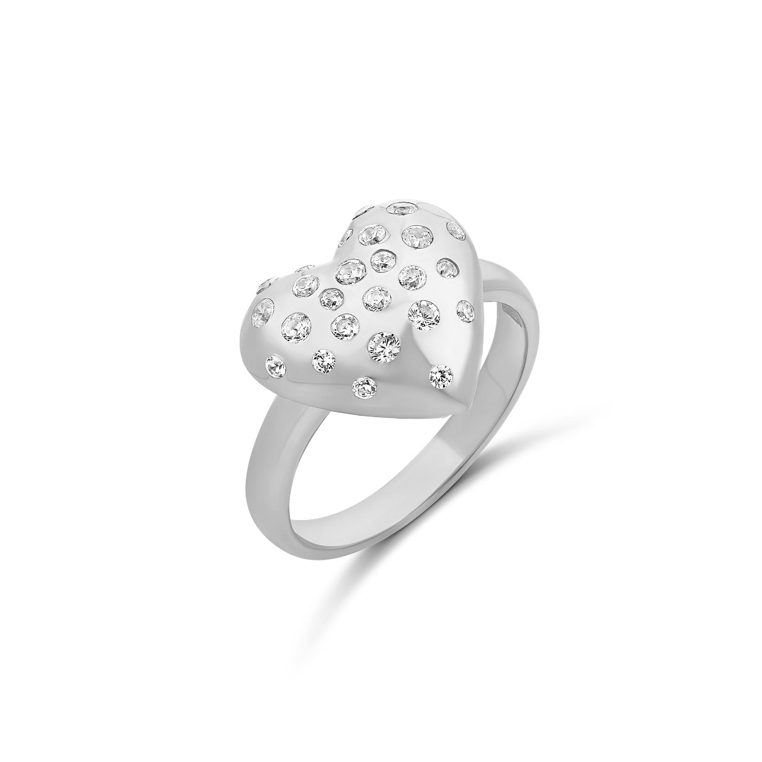 Scattered Stone Puffy Heart Ring - Silver