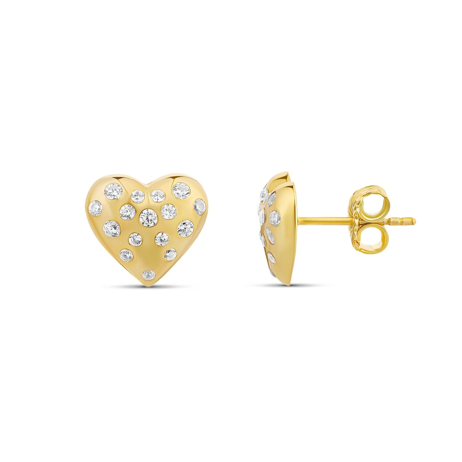 Scattered Stones Puffy Heart Earrings - Gold