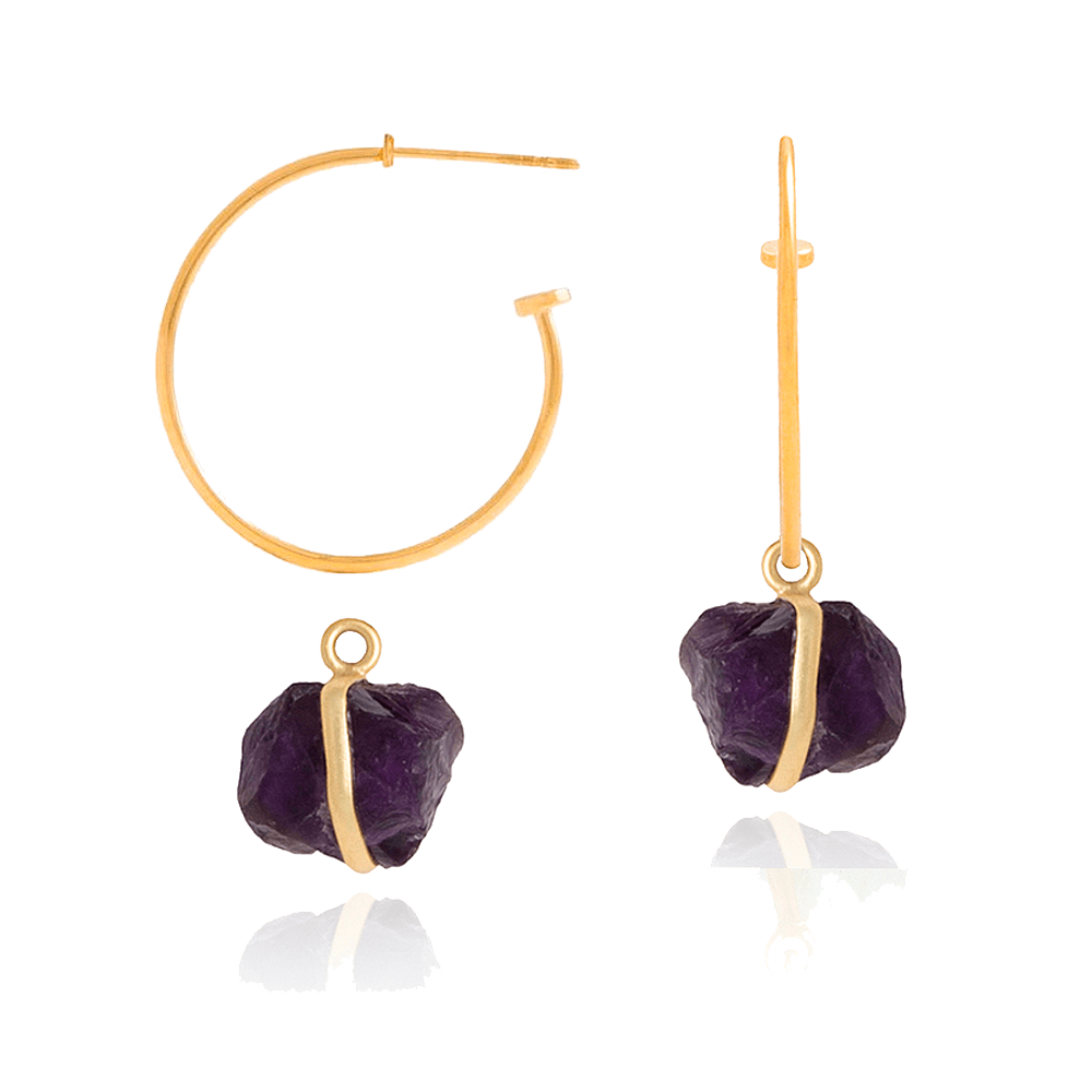 Eclectic Big Purple Stone Hoops