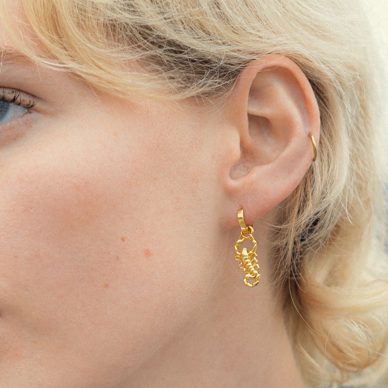 Scorpion Gold Droplet Huggie Hoop Earrings