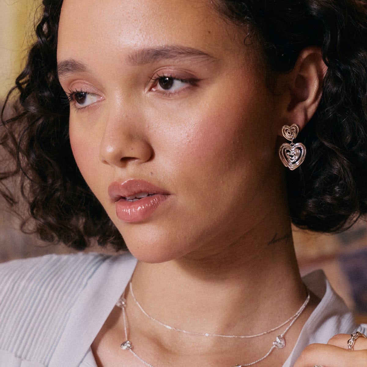 Scribble Heart Drop Earrings Silver Plate