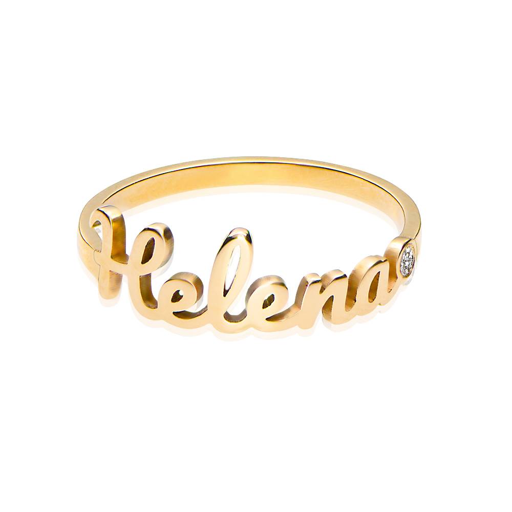 Script Name Ring with Diamond in 18K Gold Plating