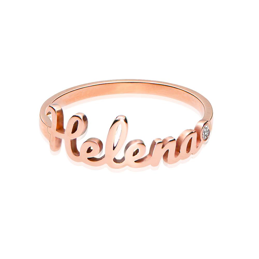 Script Name Ring with Diamond in 18K Rose Gold Plating