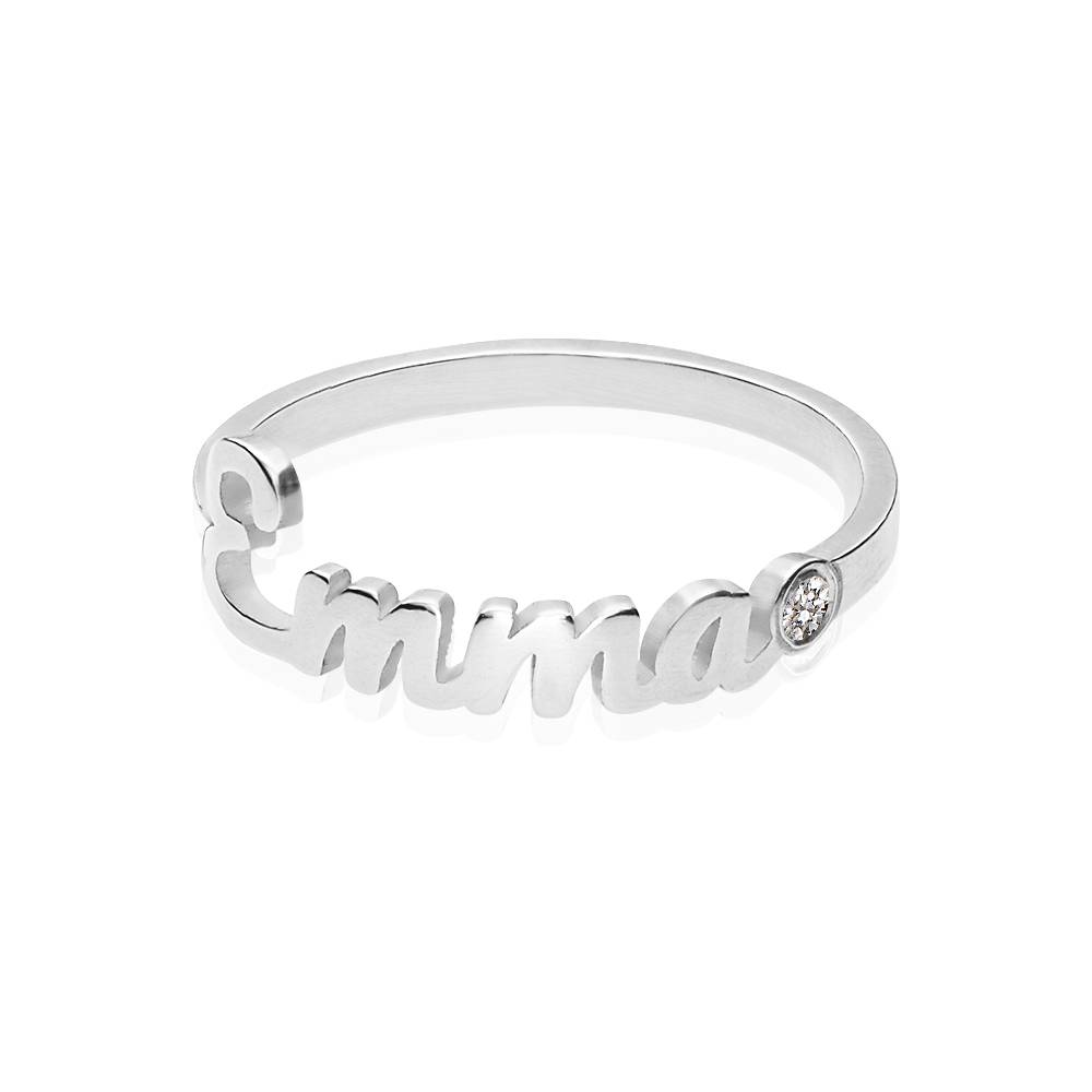 Script Name Ring with Diamond in Sterling Silver