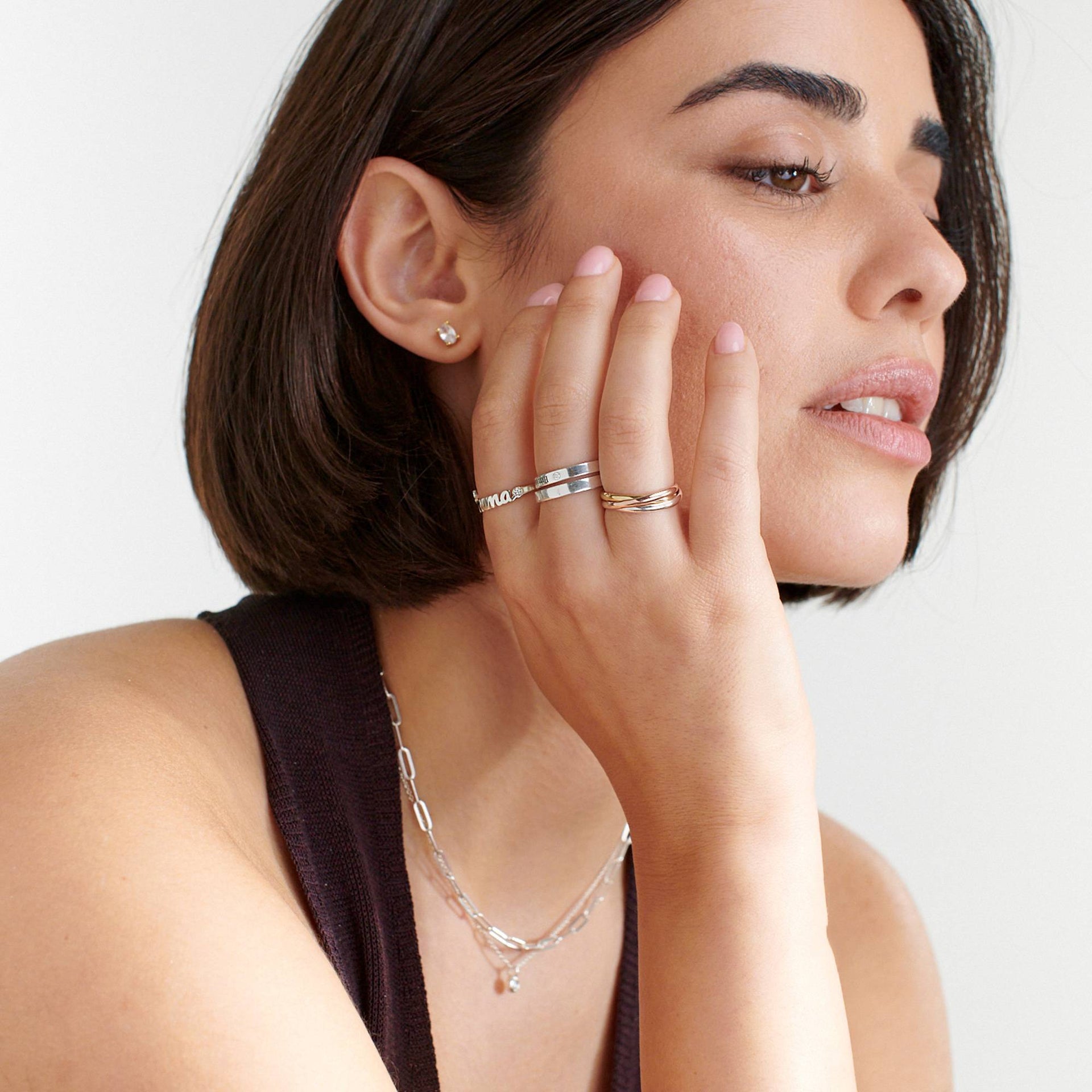 Script Name Ring with Diamond in Sterling Silver