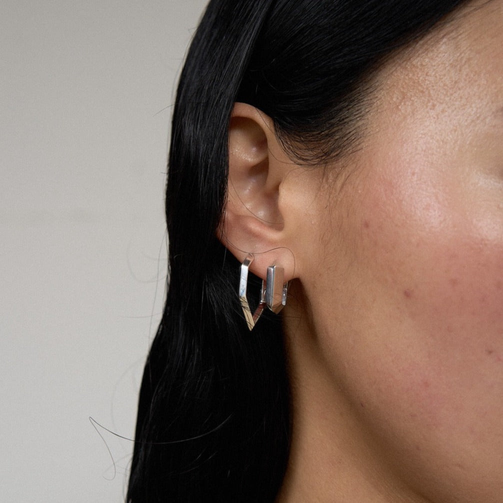 Sculptura Hexagon Earrings - Silver