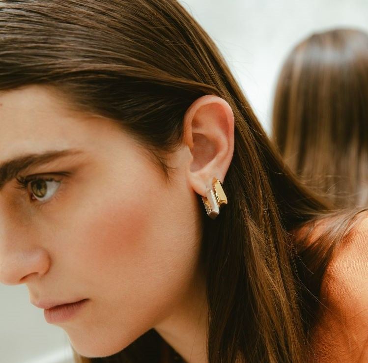 Sculptura Rectangle Earrings - Silver