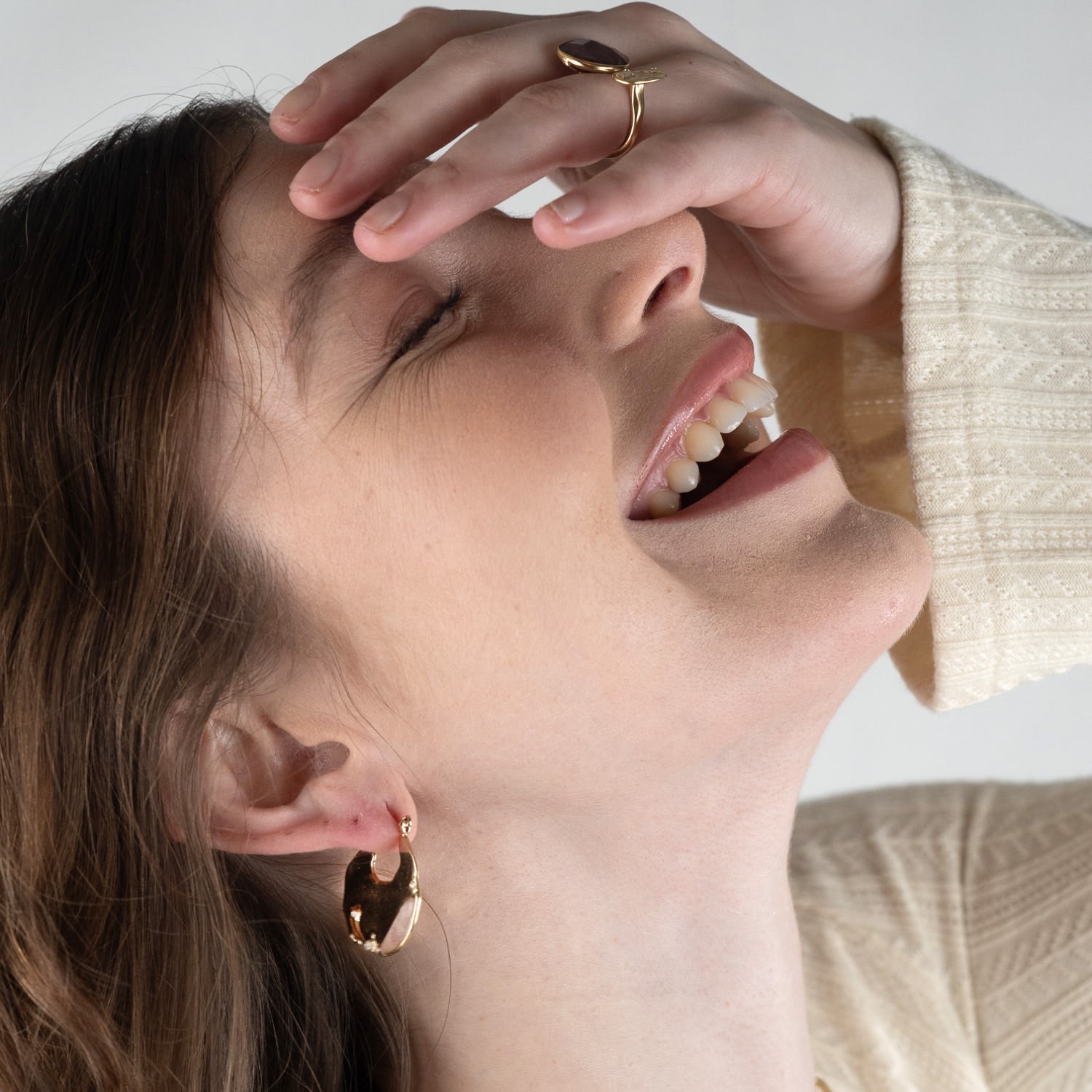 Sculptural Pink Gem Huggies Earrings
