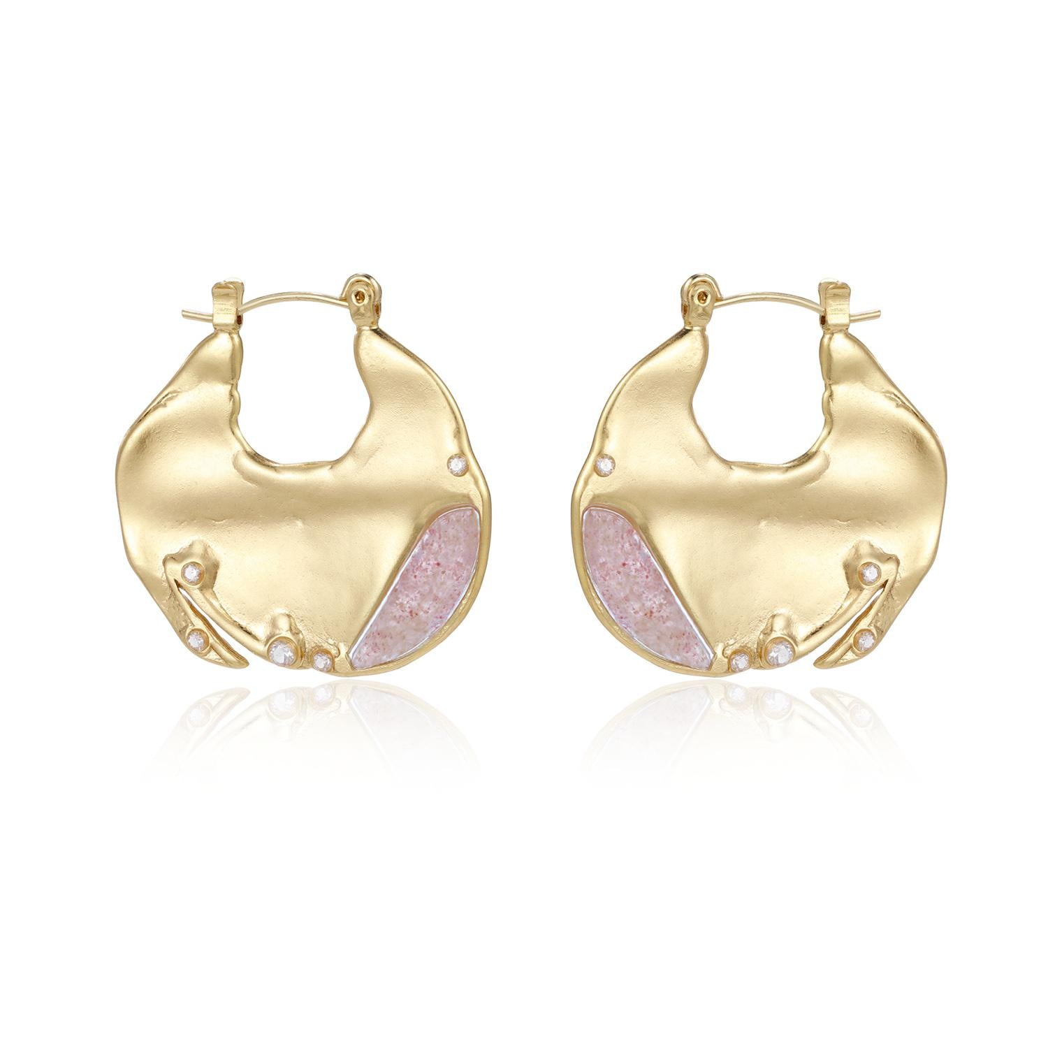 Sculptural Pink Gem Huggies Earrings