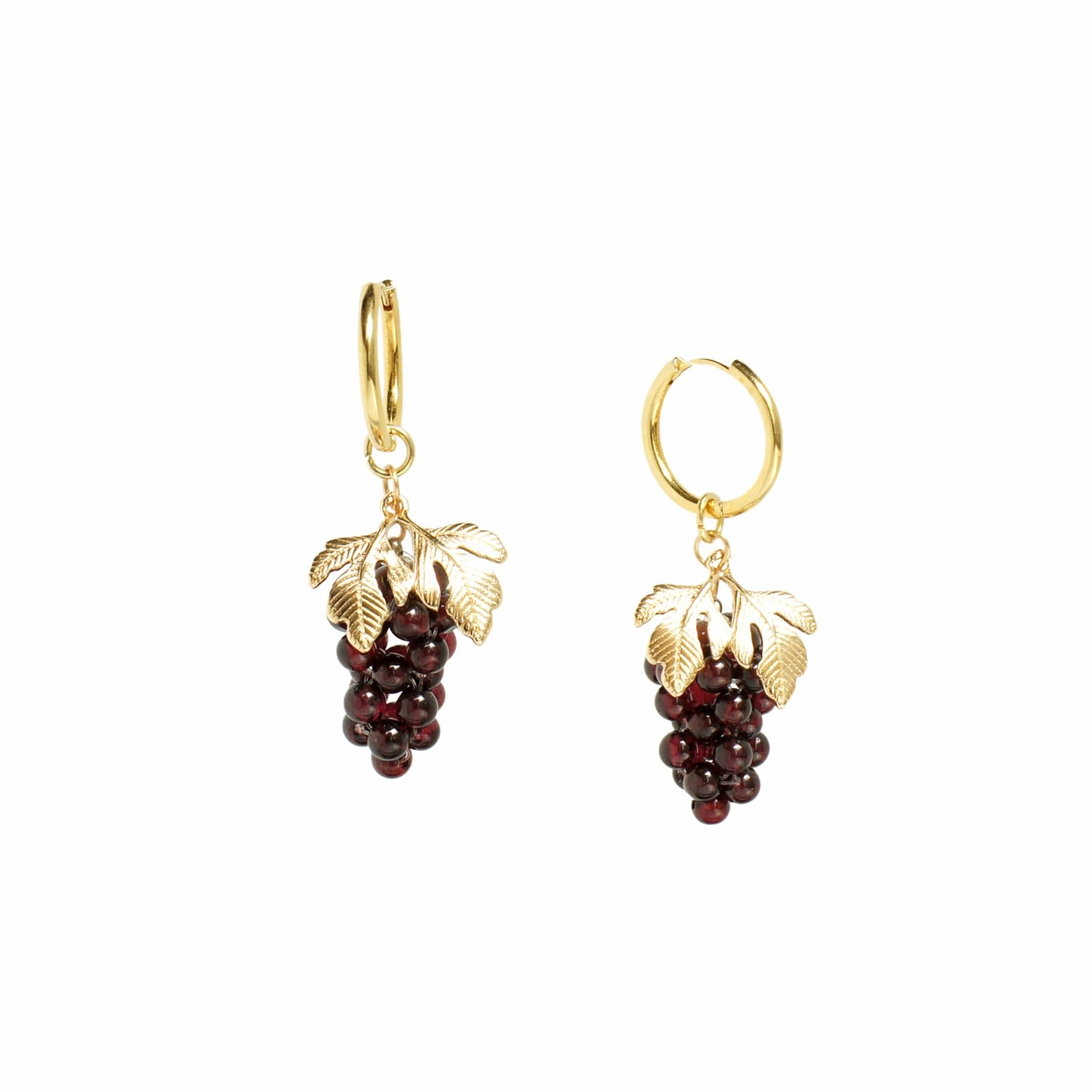 Very Grapeful Gemstone Grape Drop Earrings With 18K Gold Vermeil Hoops - Red Garnet