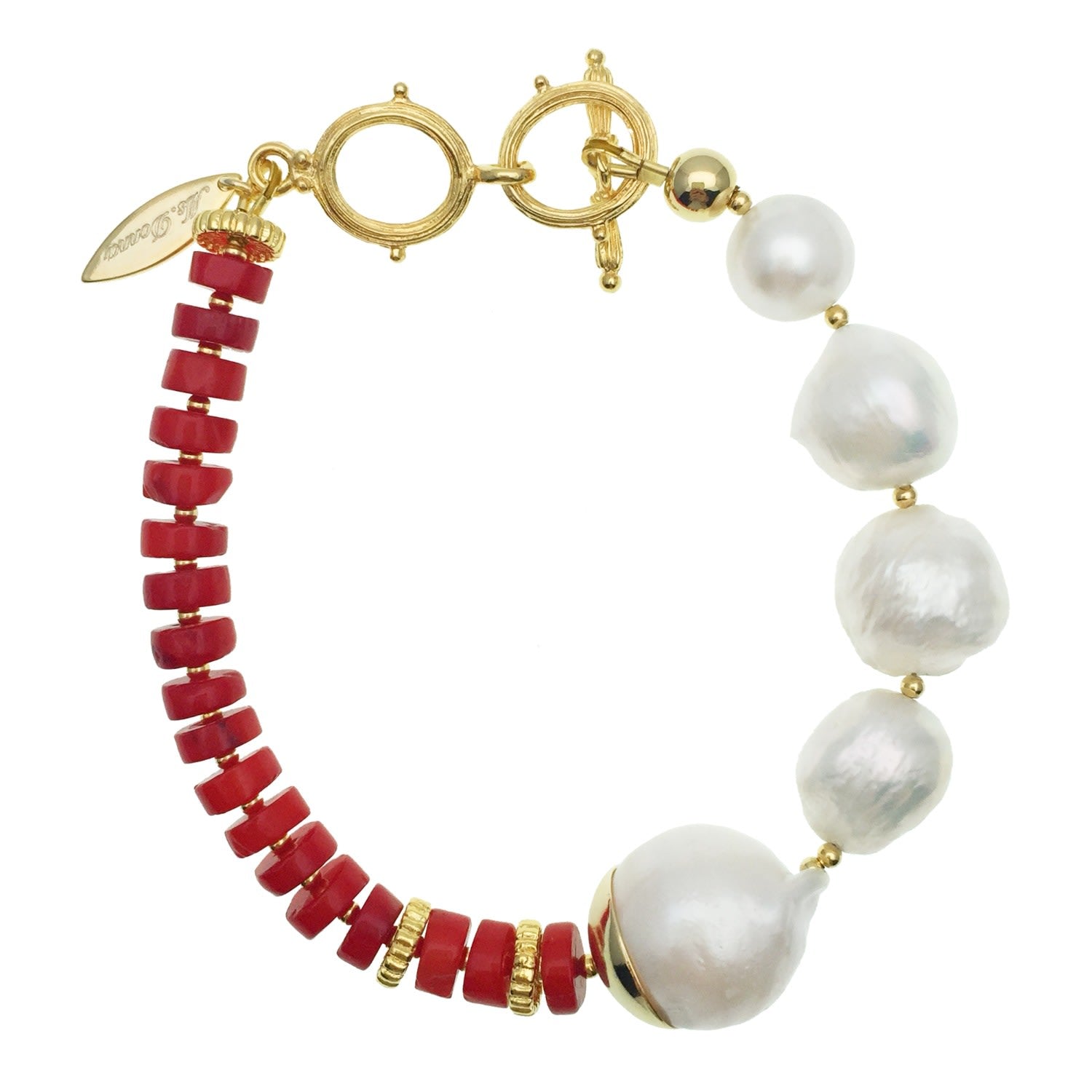 Red Corals With Edison Pearl Bracelet