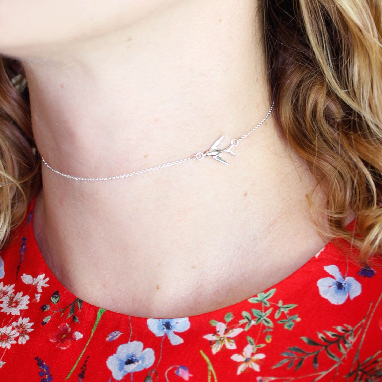 Swallow Choker Necklace - Silver