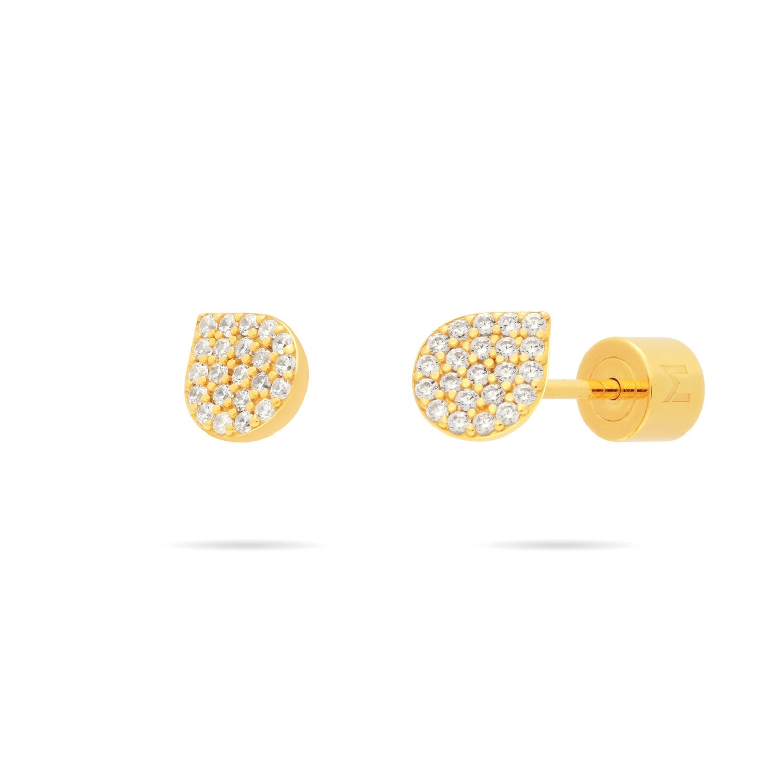 Waterdrop Bud Stud Earrings With Pave Cz - Gold