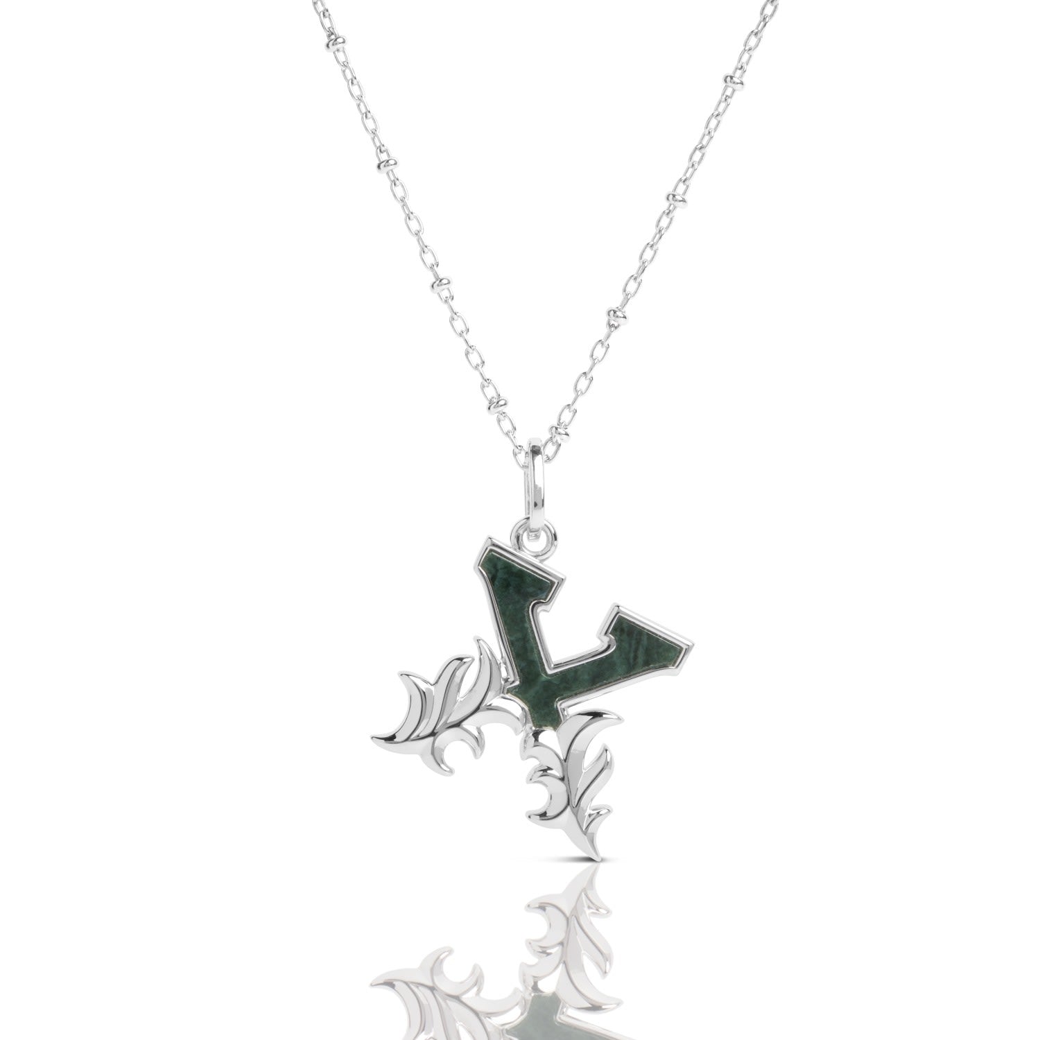 Solid Silver X Initial Necklace With Green Marble