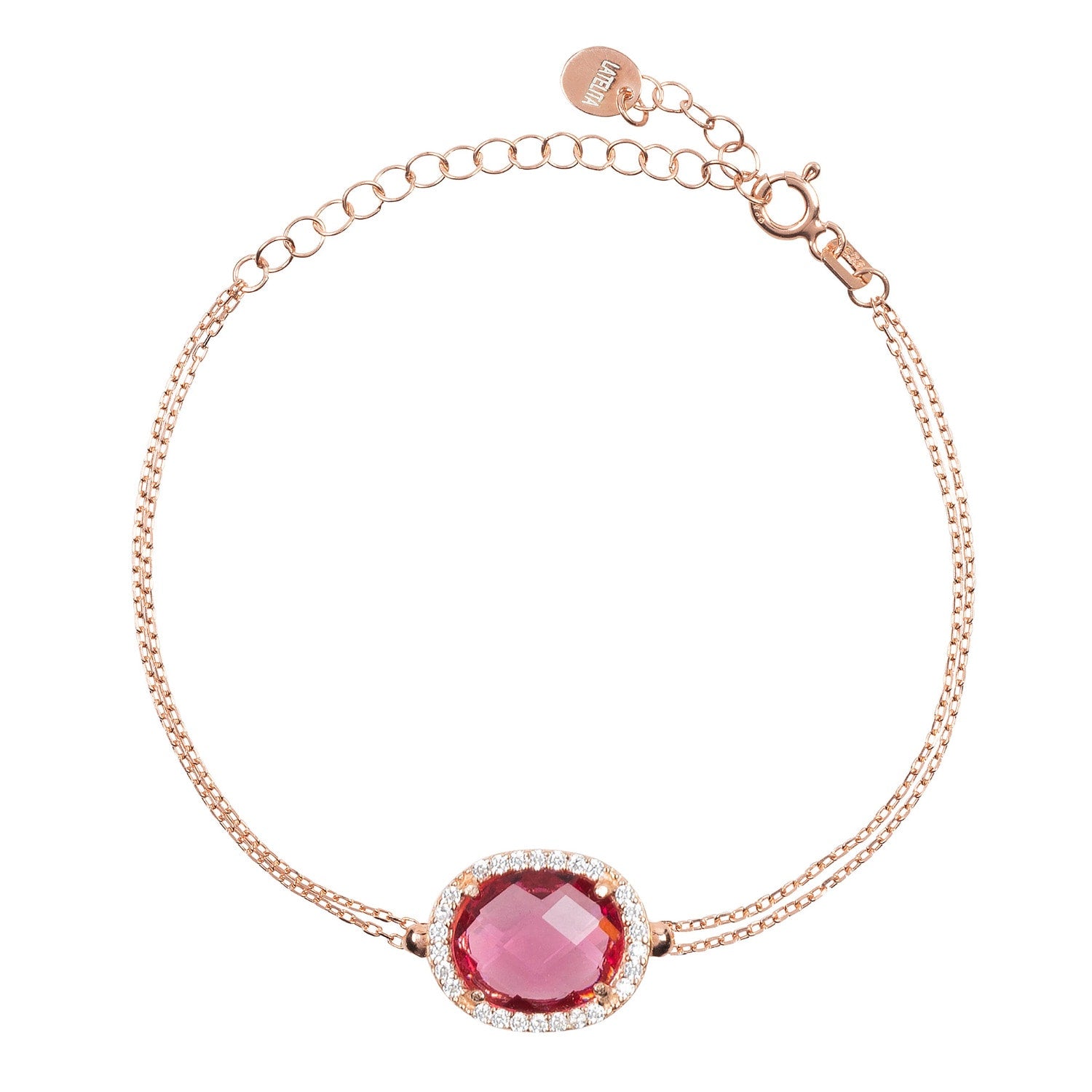 Beatrice Oval Gemstone Bracelet Rose Gold Pink Tourmaline