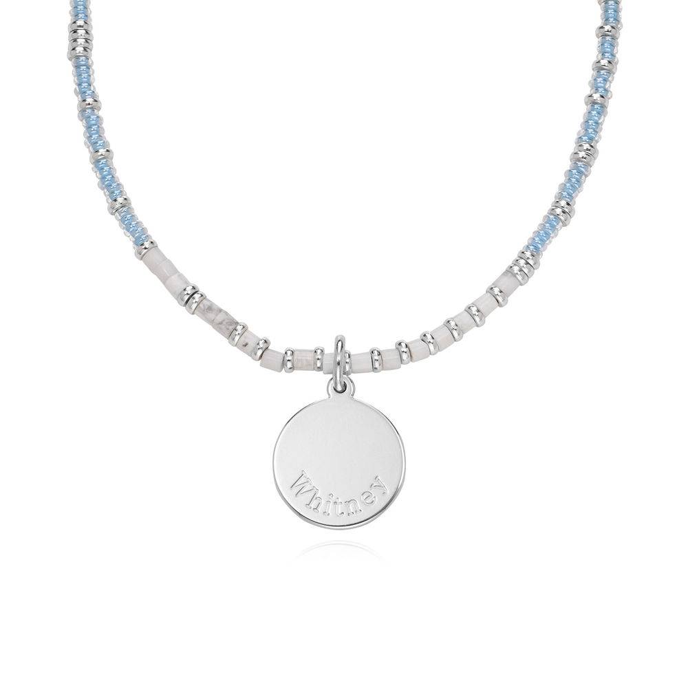 Sea Breeze Beads Necklace With Engraved Pendant in Sterling Silver