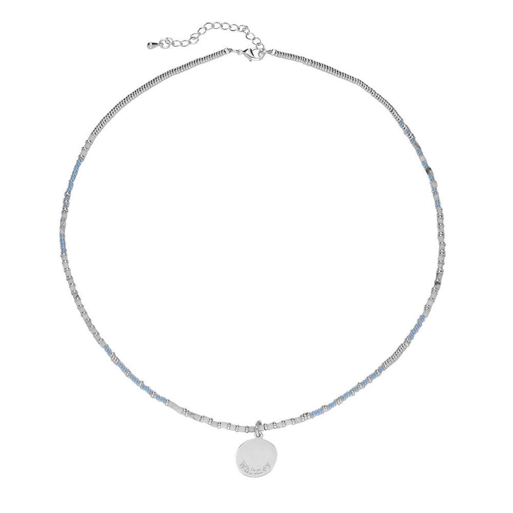 Sea Breeze Beads Necklace With Engraved Pendant in Sterling Silver