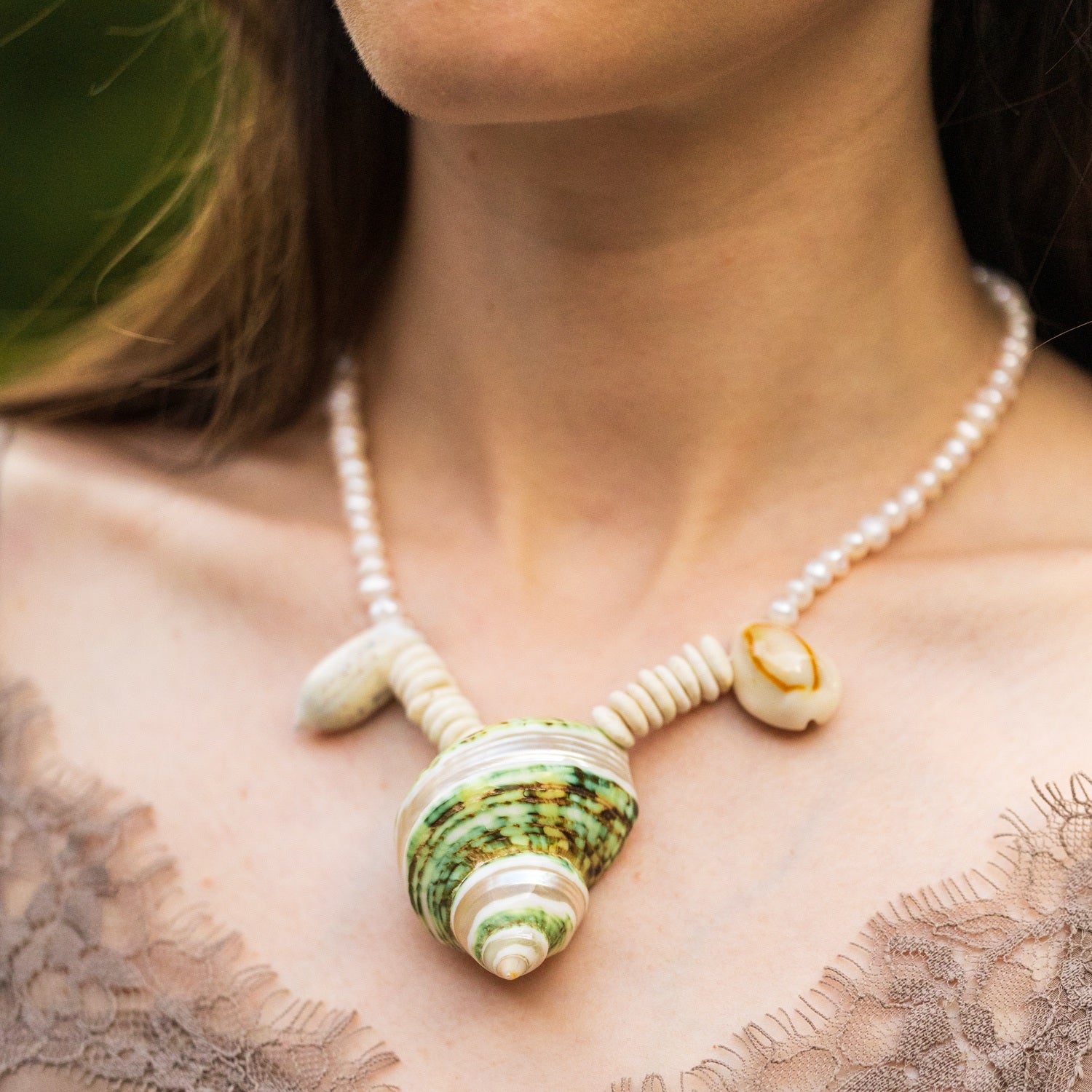 Beach Summer Holiday Necklace Sea Shell Pendant Freshwater Pearls Sterling Silver