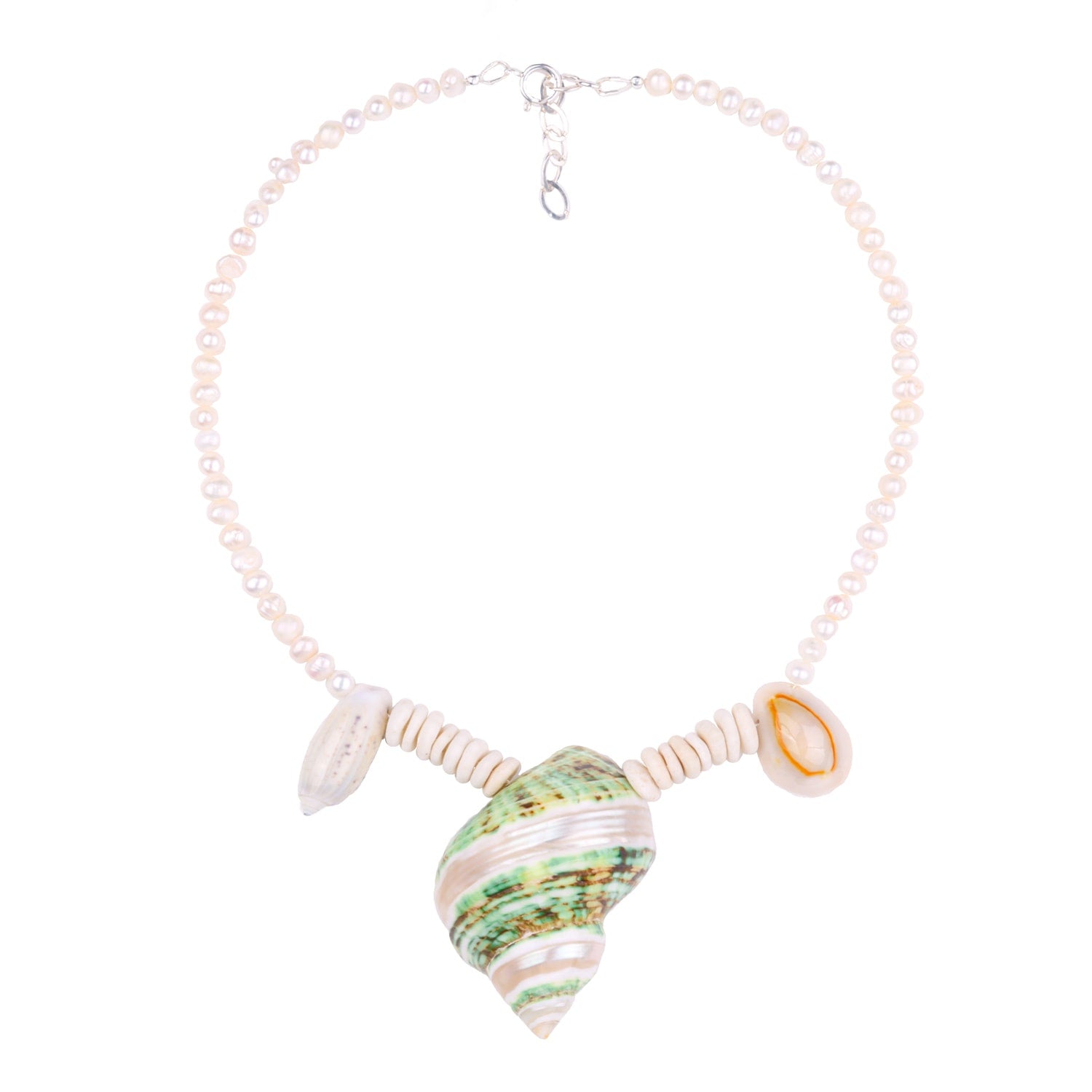 Beach Summer Holiday Necklace Sea Shell Pendant Freshwater Pearls Sterling Silver