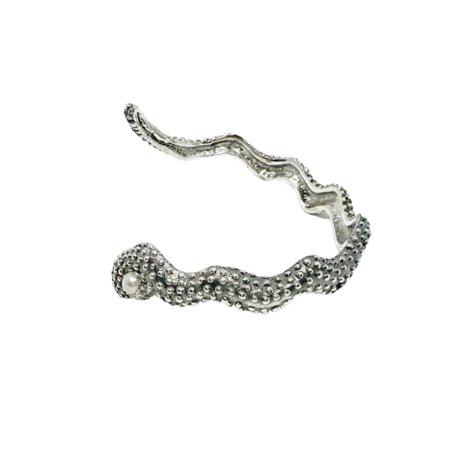 Sea Slug Silver Rigid Bangle With Pearl