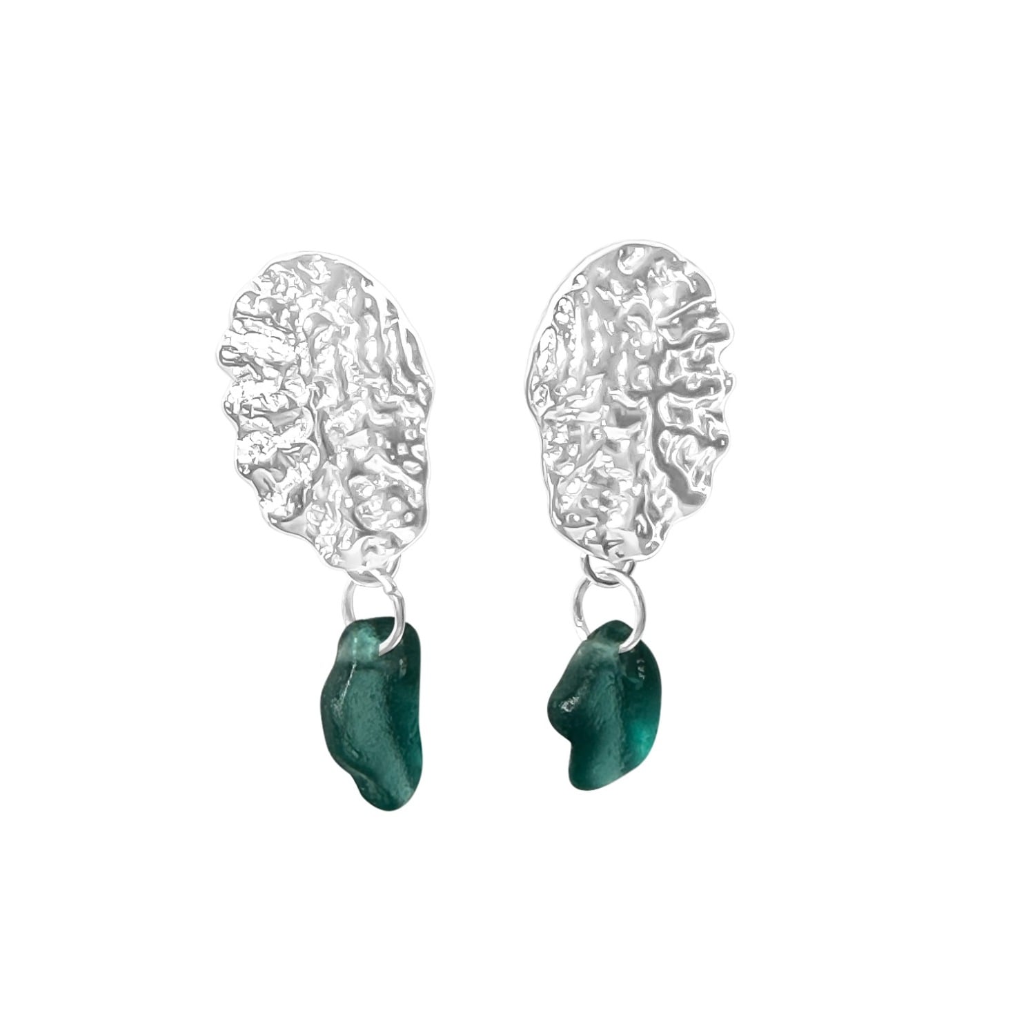 Sea Urchin Earrings Blue Sea Glass Steel