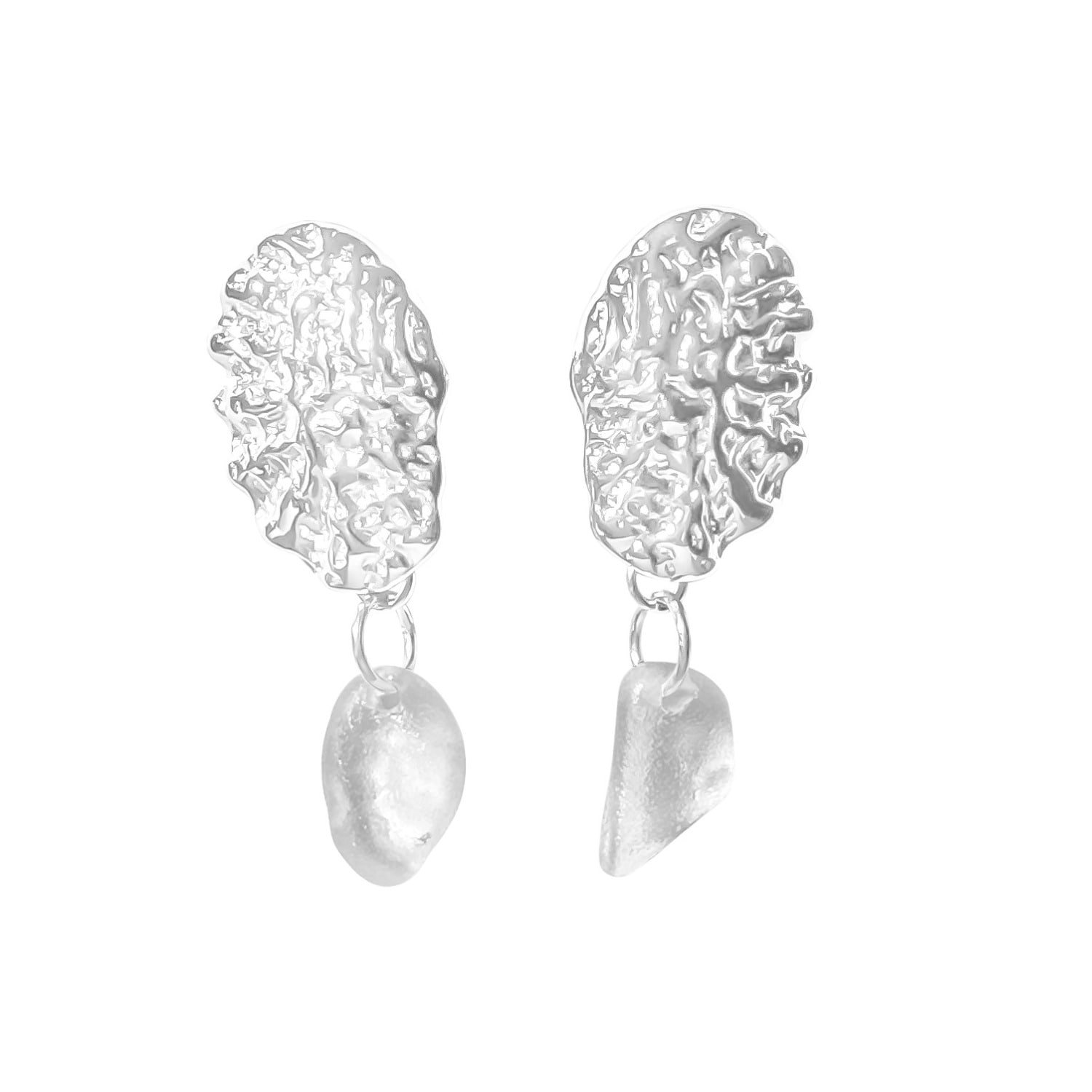 Sea Urchin Earrings White Sea Glass Steel