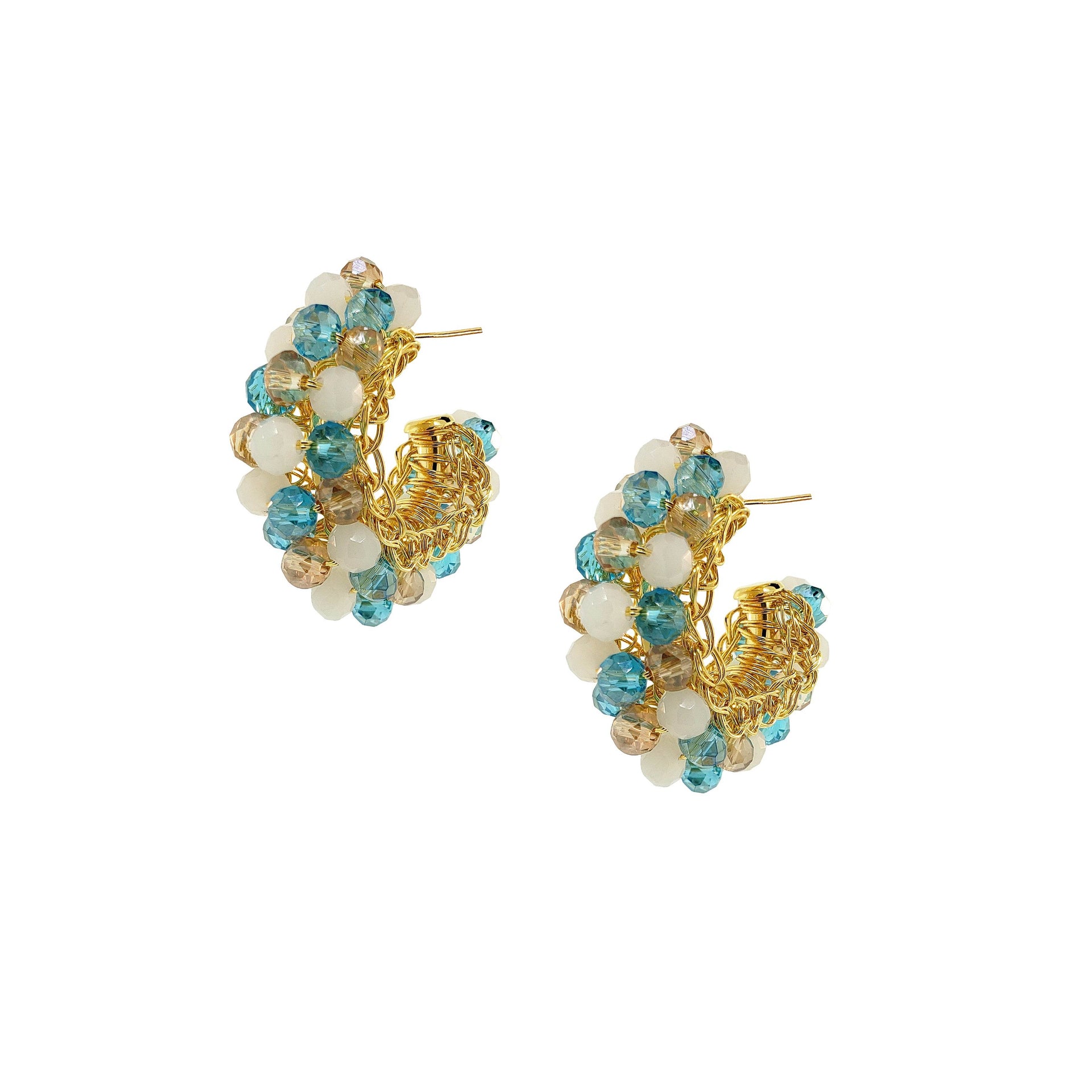 Seafoam Blue Mix Dandelions Hoops Handmade Earrings