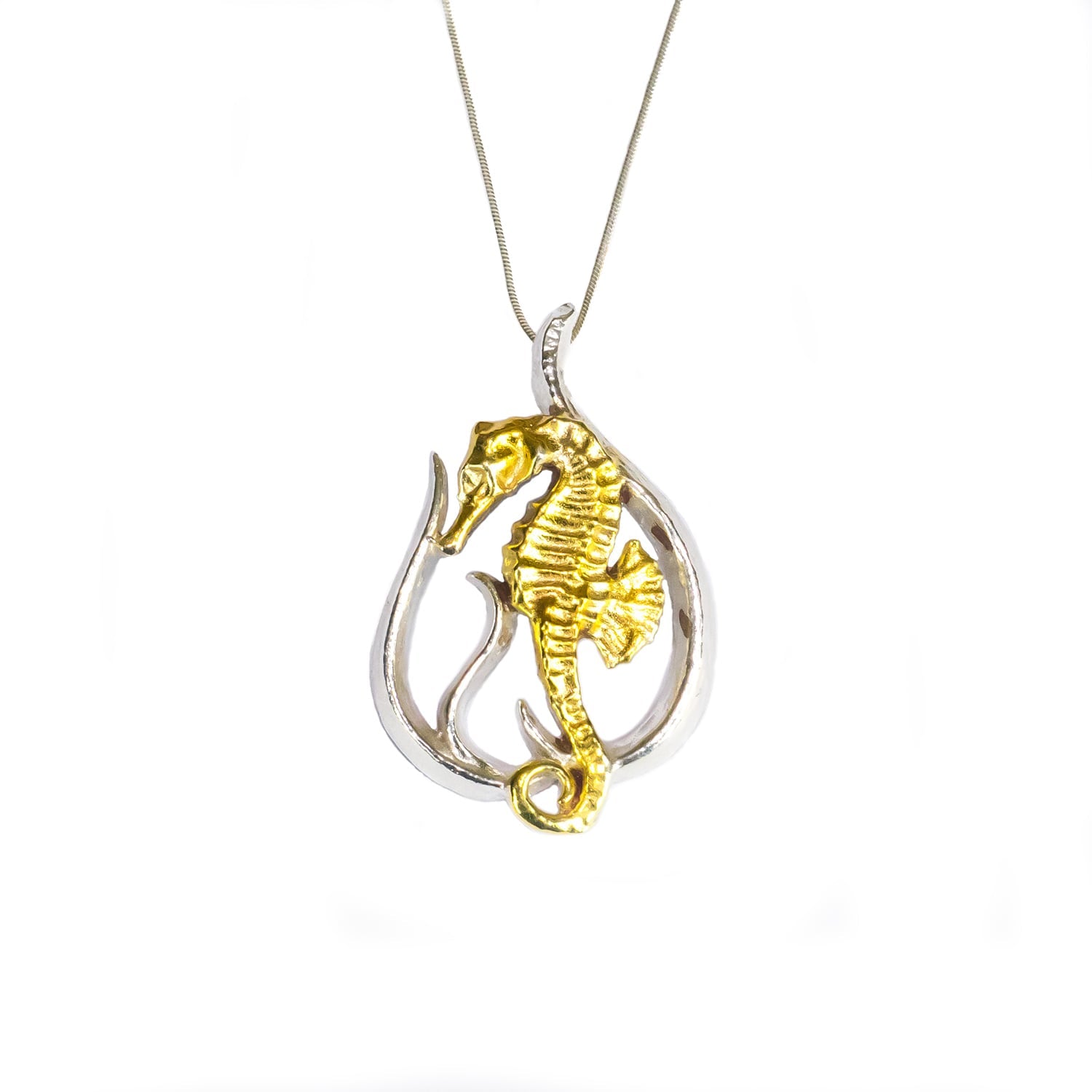 Seahorse Pendant Eighteen Carat Gold On Solid Sterling Silver