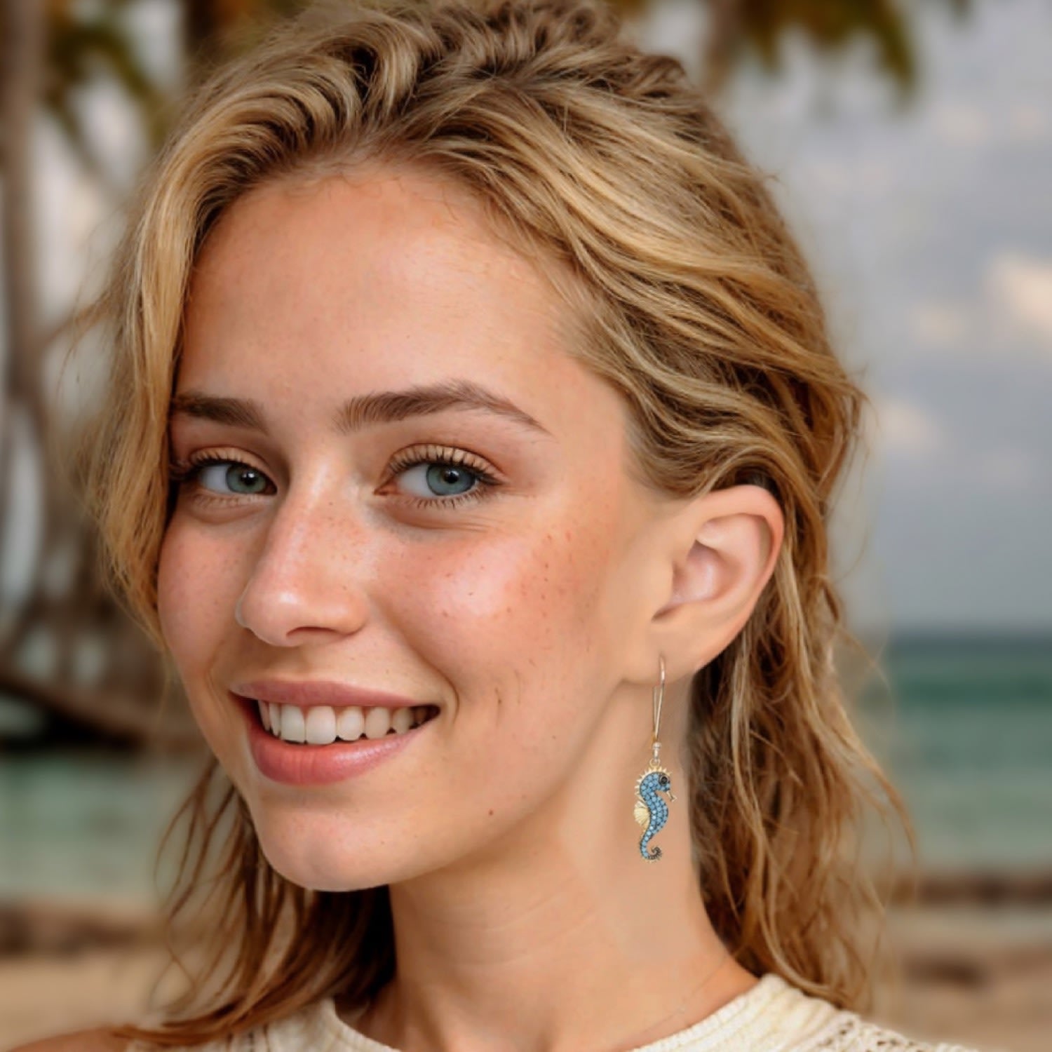 Seahorse Turquoise Drop Earrings Gold