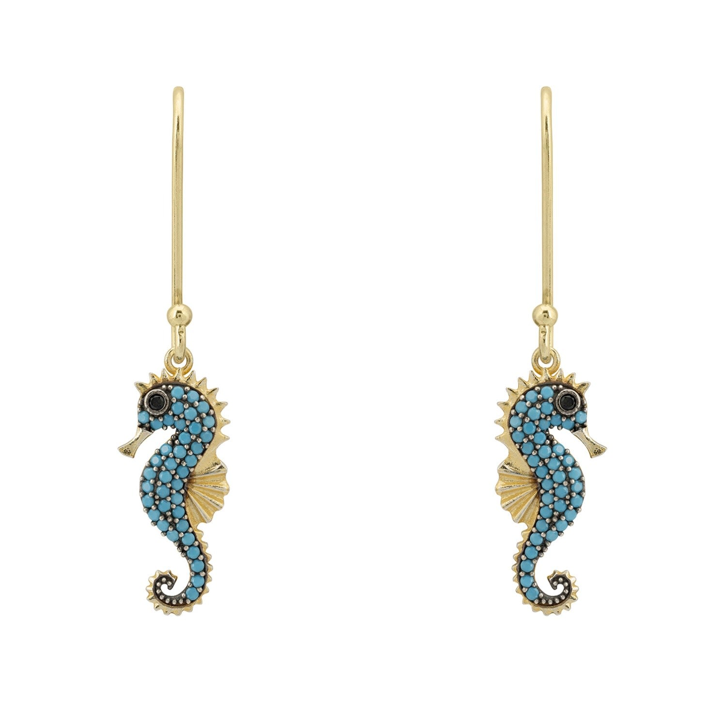 Seahorse Turquoise Drop Earrings Gold