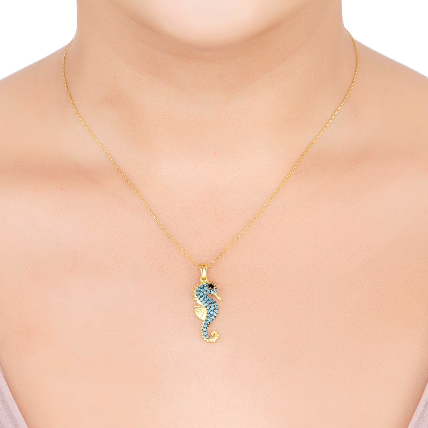 Seahorse Turquoise Pendant Necklace Gold