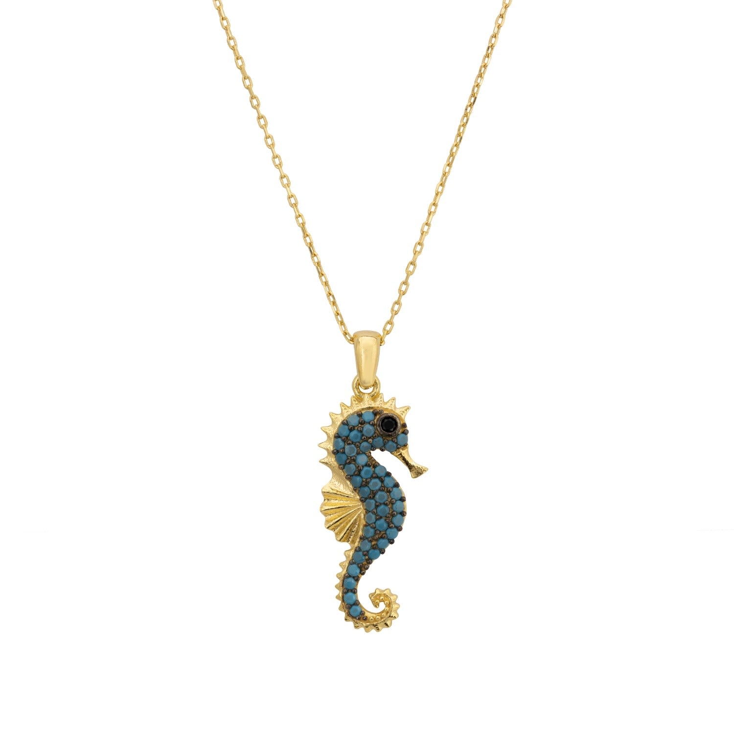Seahorse Turquoise Pendant Necklace Gold