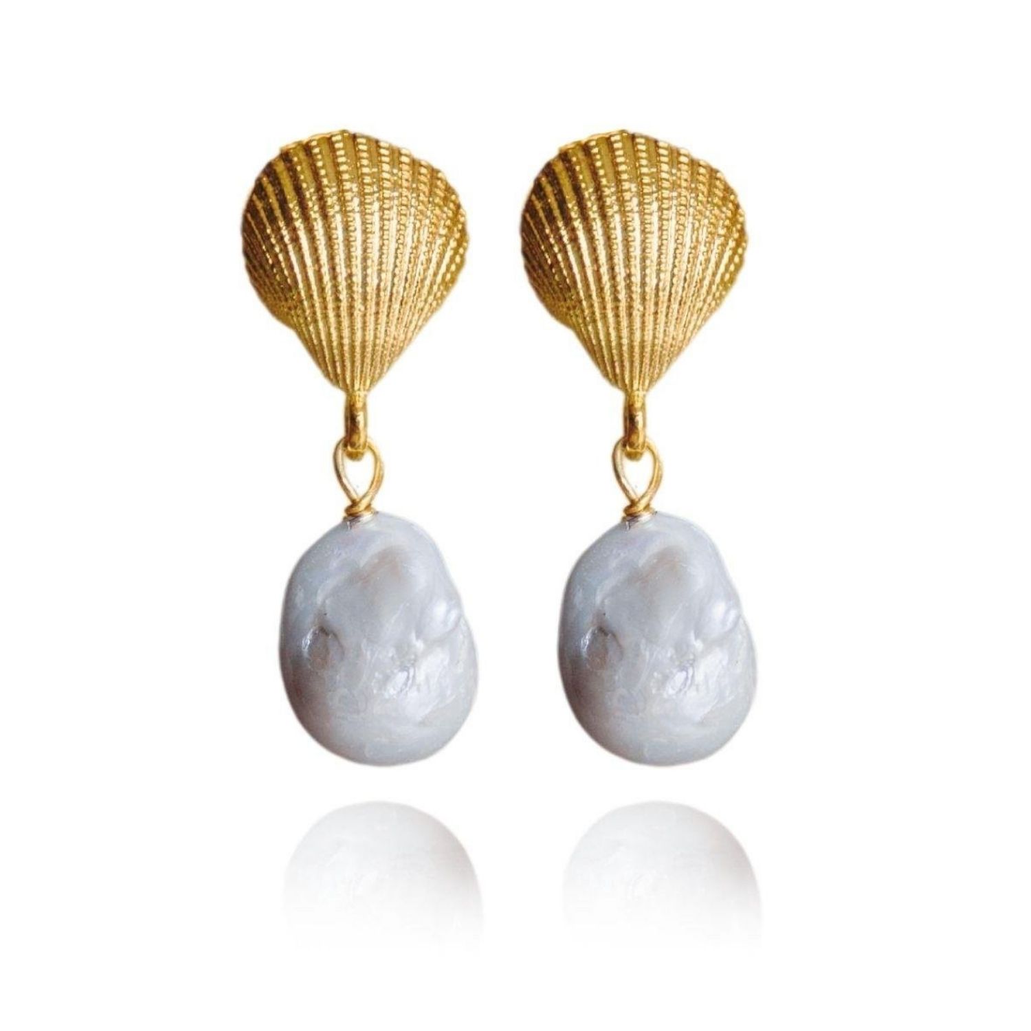 Seashell Baroque Pearl Dangle Earrings