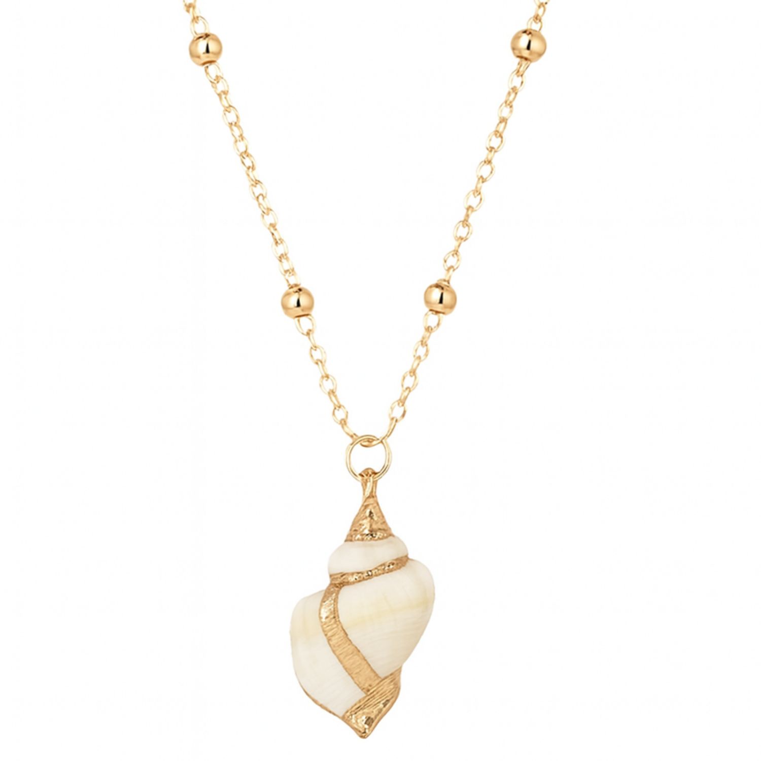 Seashell Necklace With Golden Details And Gold Plated Chain