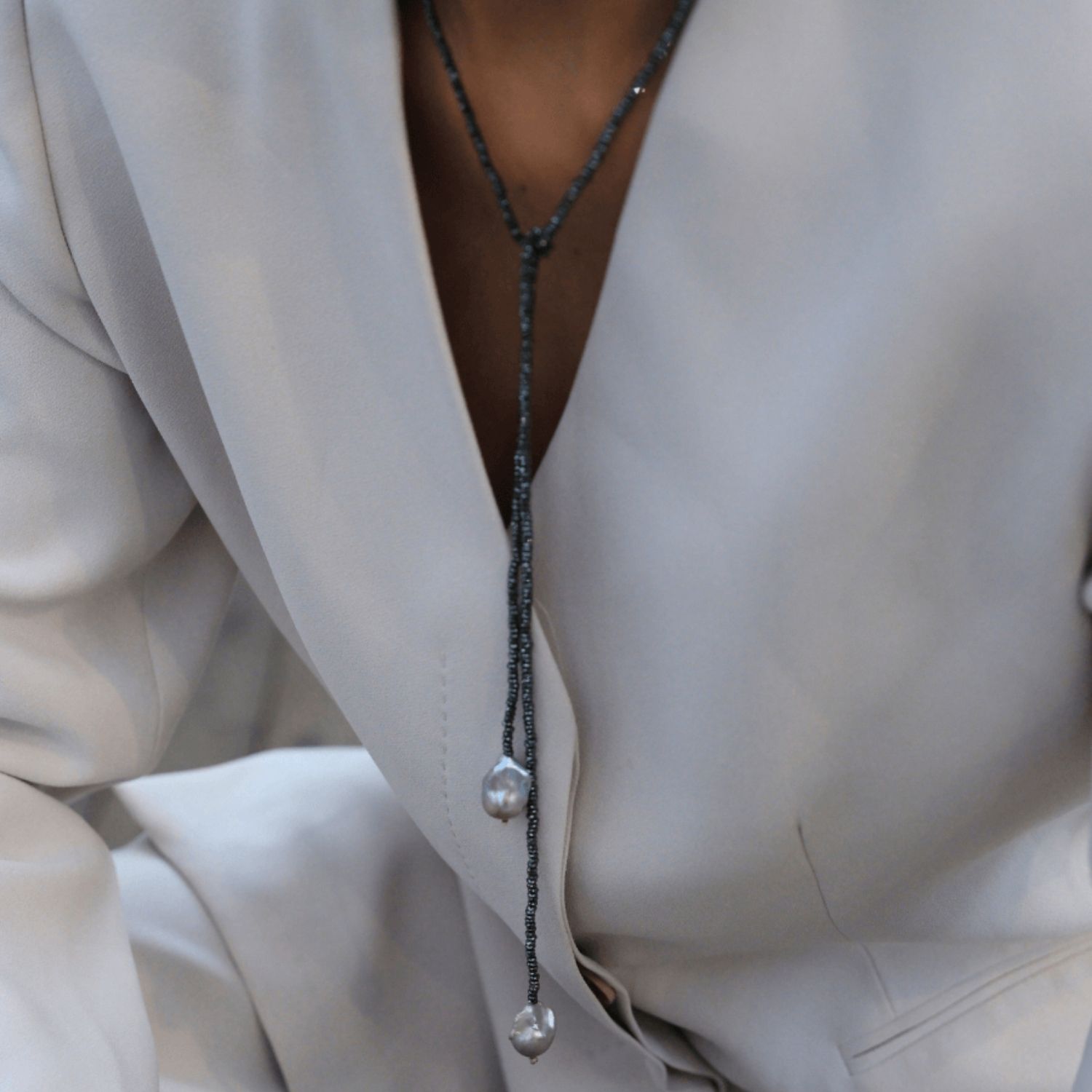 Sedna Baroque Pearl Hematite Stone Long Necklace