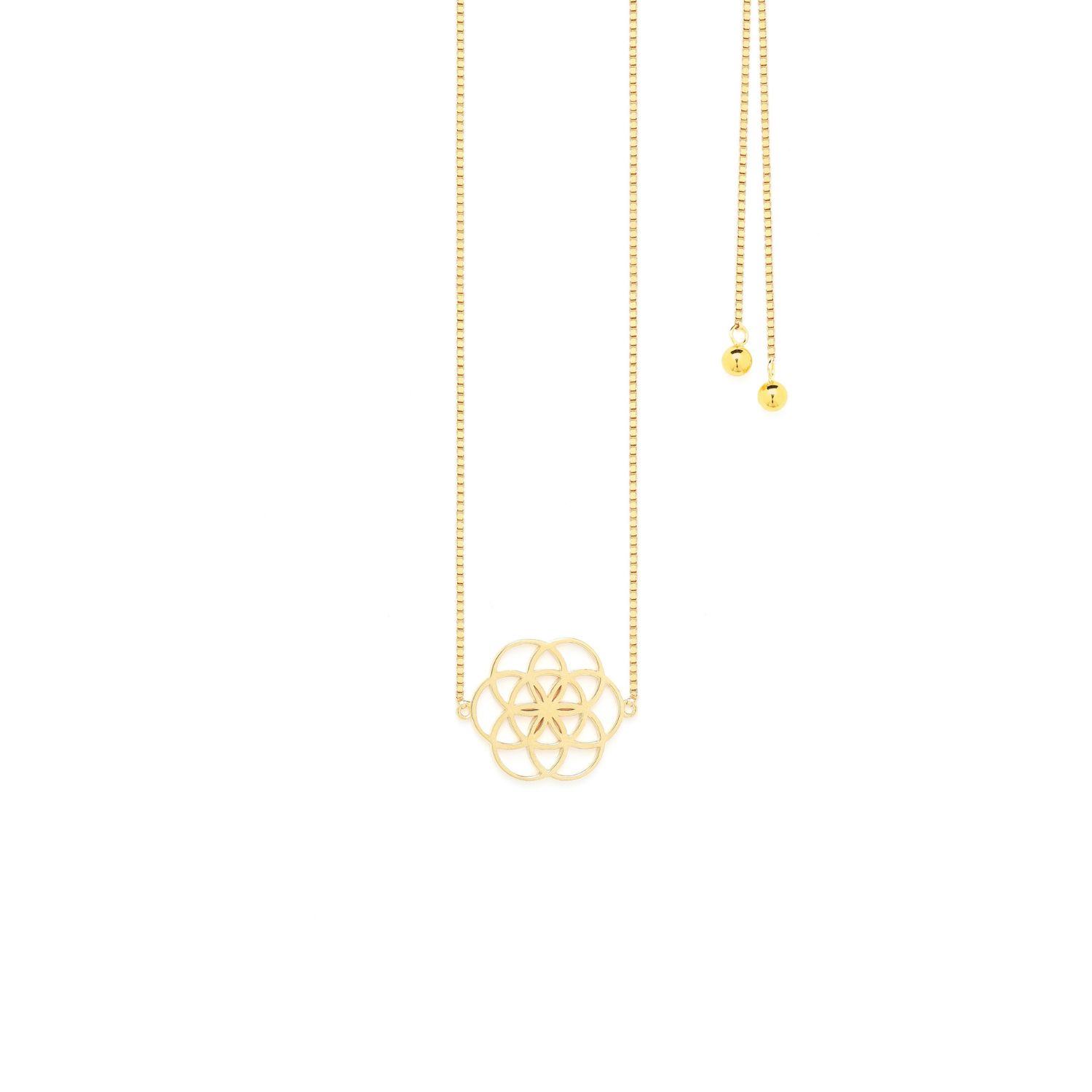 Seed Of Life Choker Or Y Style Lariat, Reversible Necklace, Gold