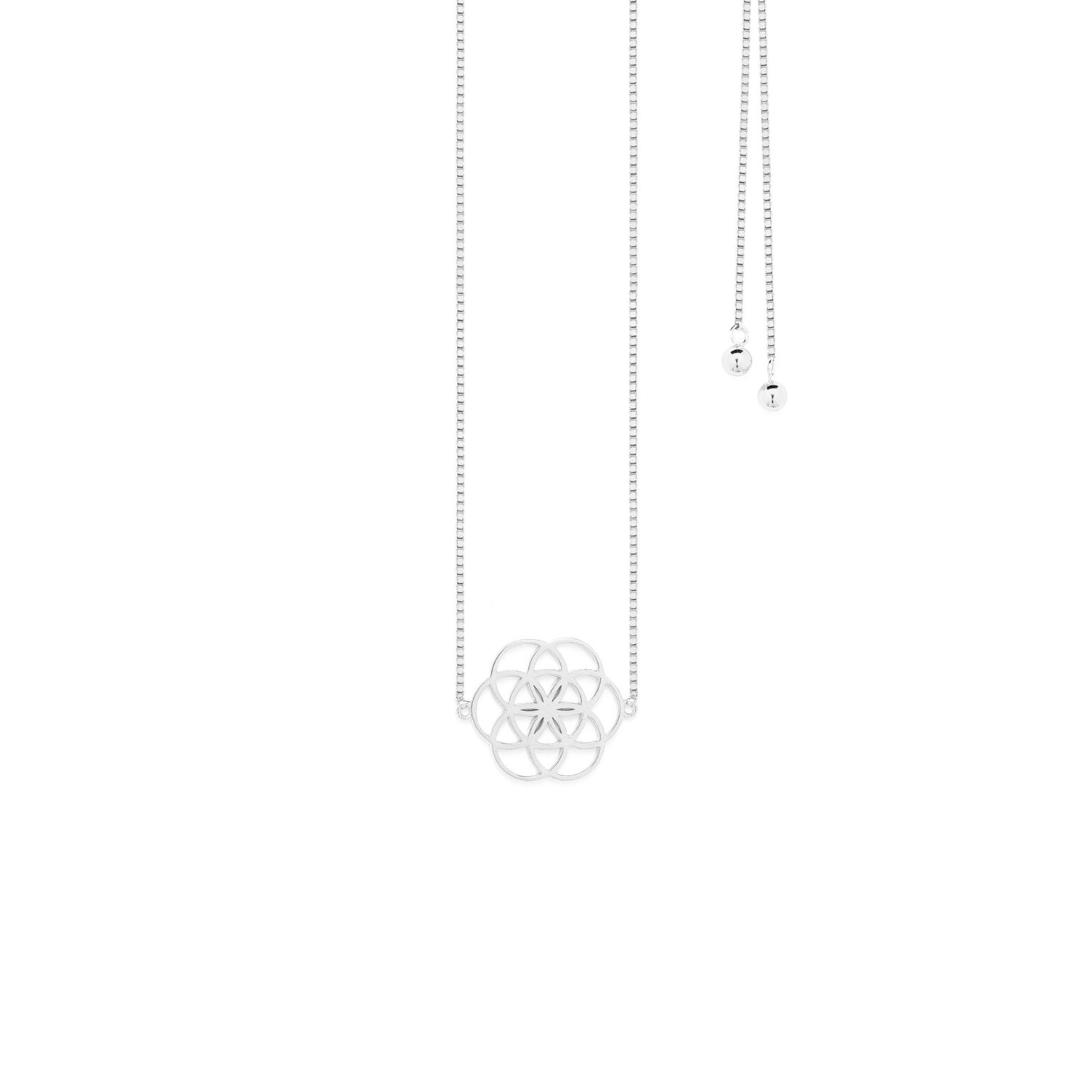 Seed Of Life Choker Or Y Style Lariat, Reversible Necklace, White Rhodium