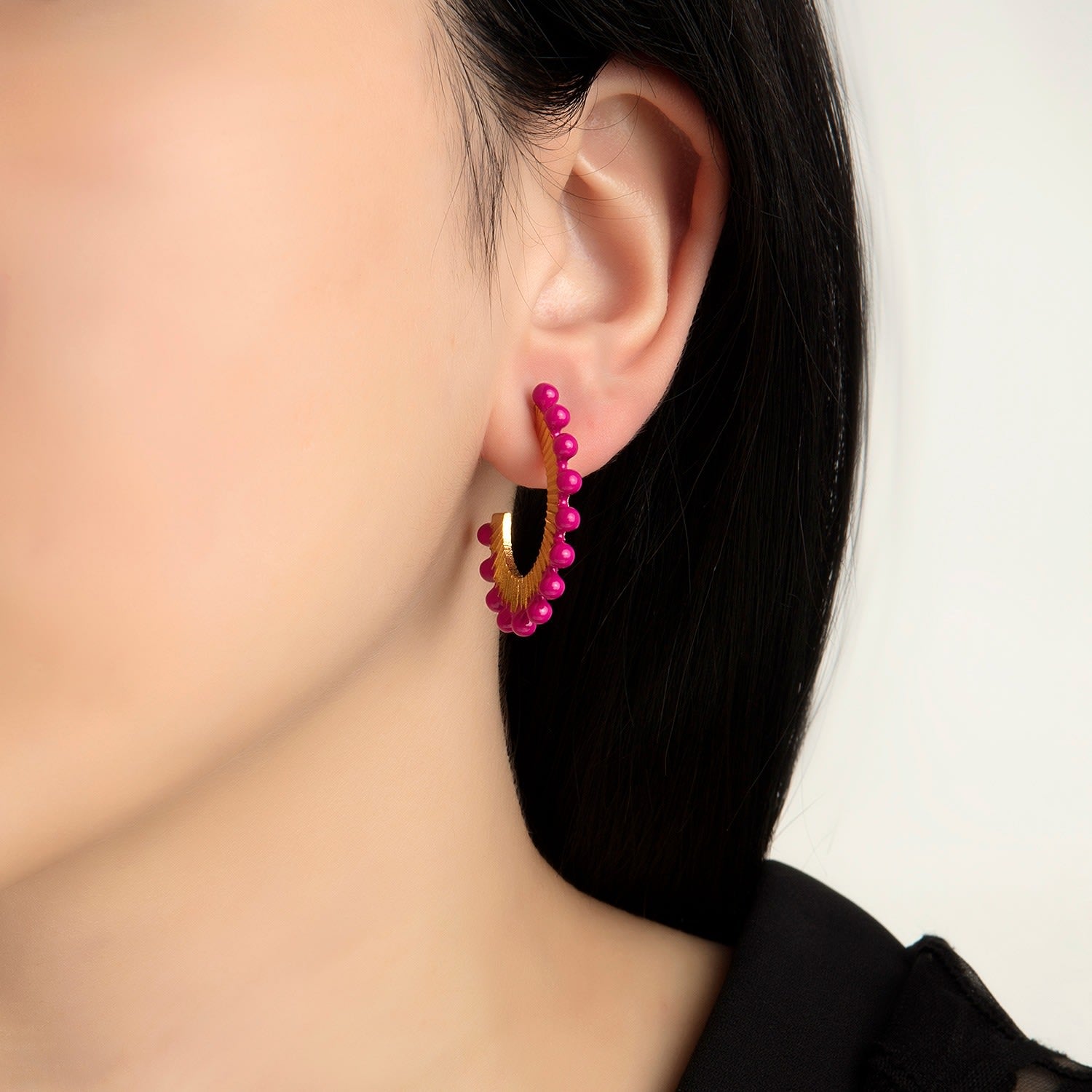 Raspberry Pink Oval Hoop Earrings