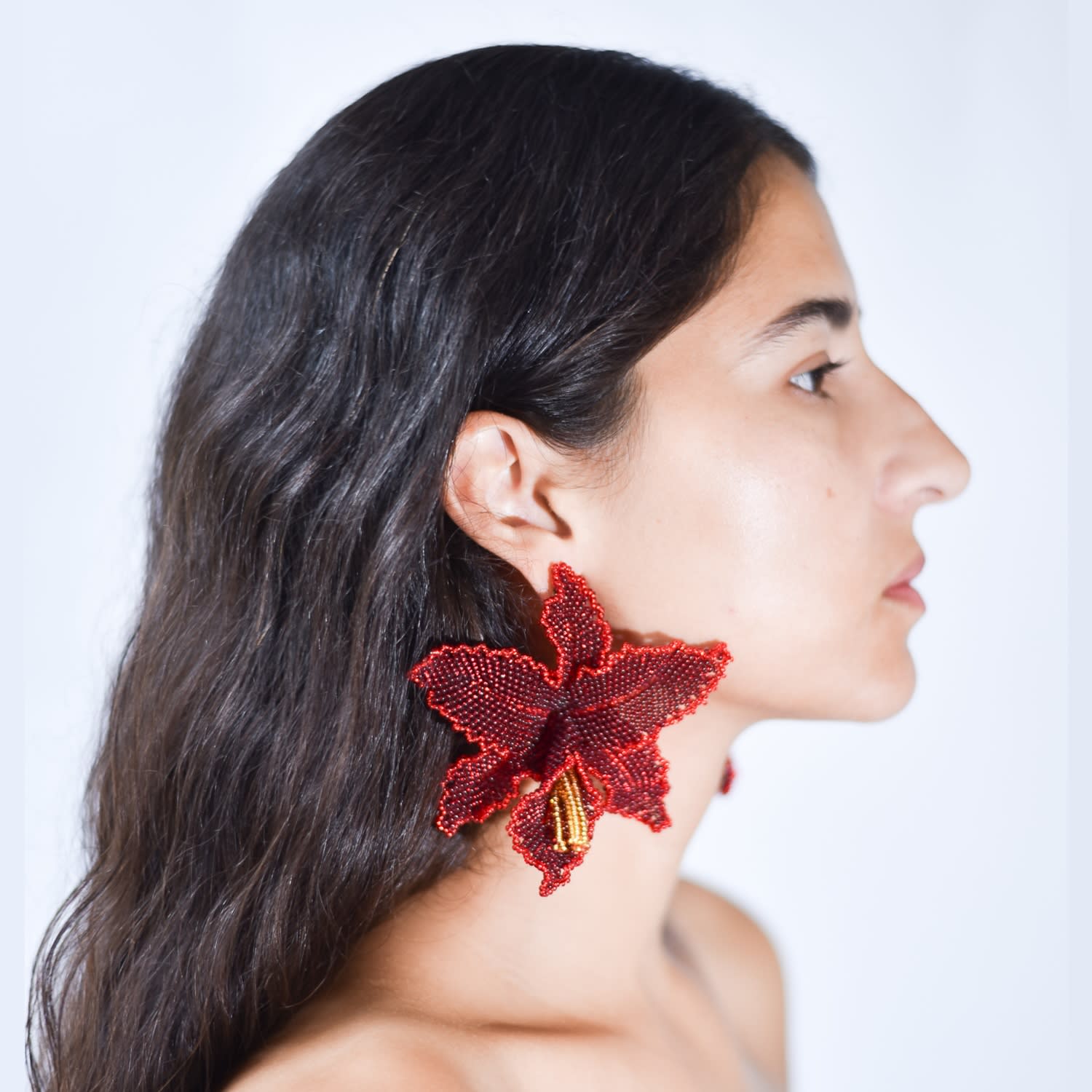 Selva | Red Orchid Bead Earrings