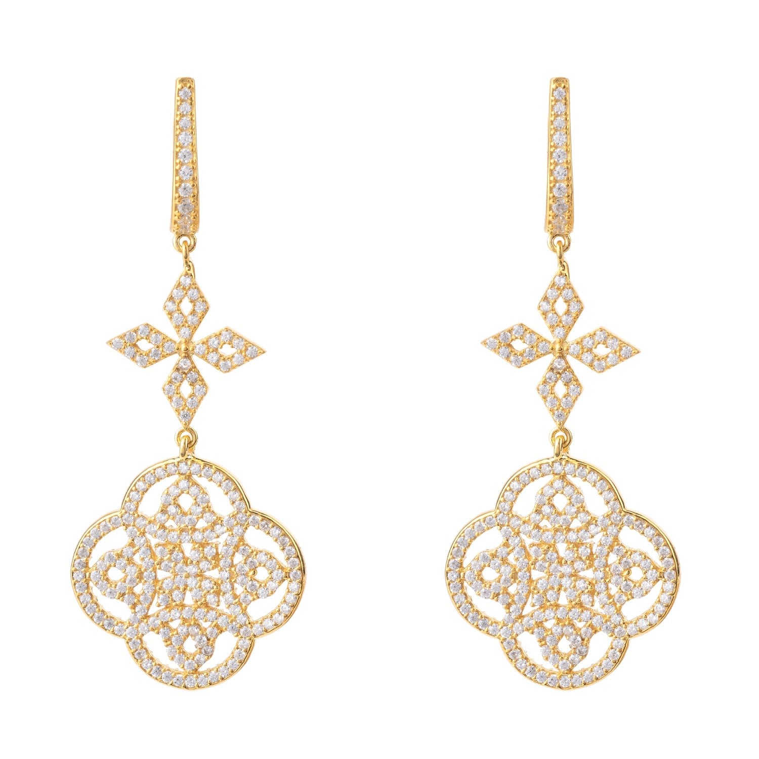 Celtic Knot Clover Drop Earrings Gold