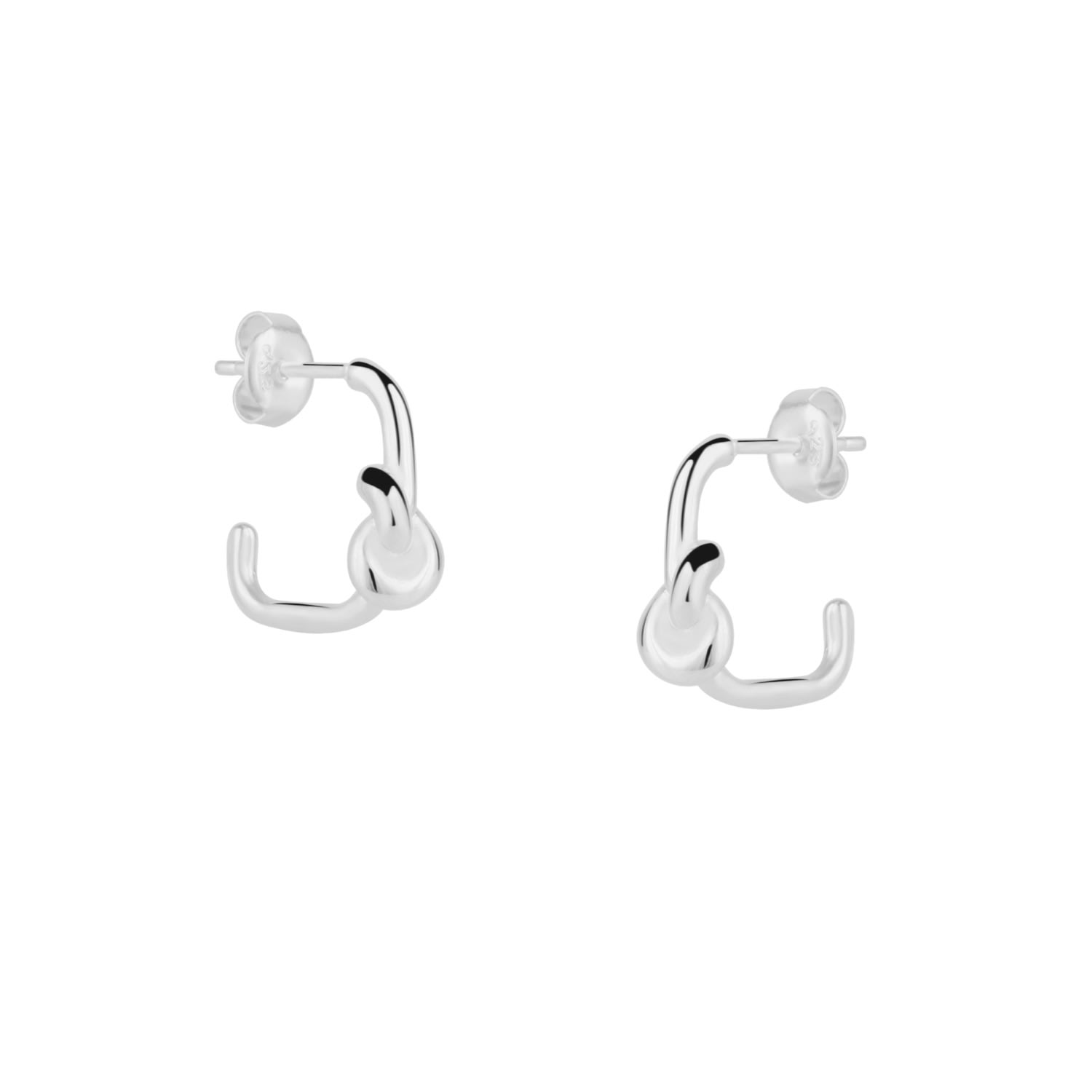 Semi Hoop Knot Sterling Silver Earrings - Silver