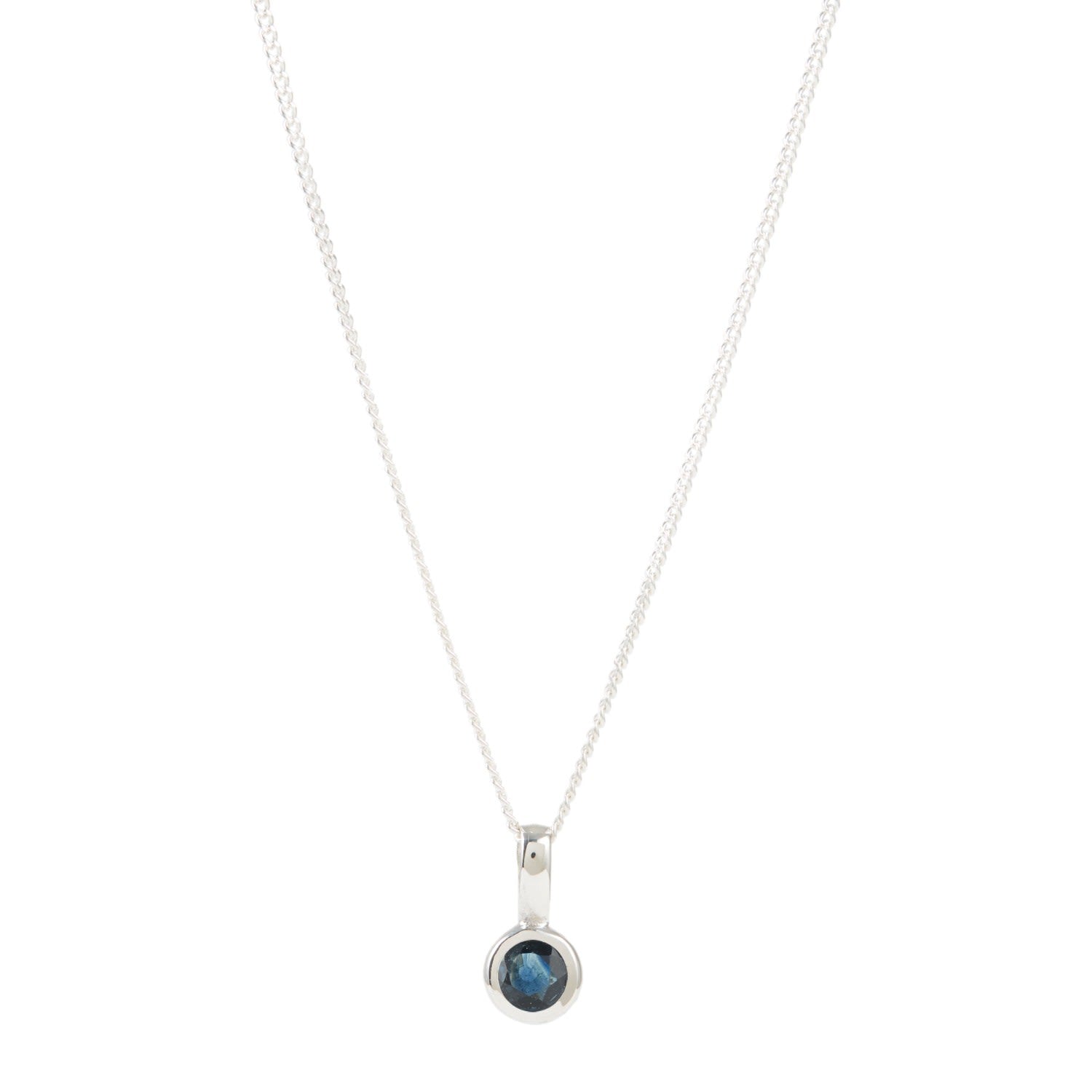 September Birthstone Charm Silver Necklace - Sapphire